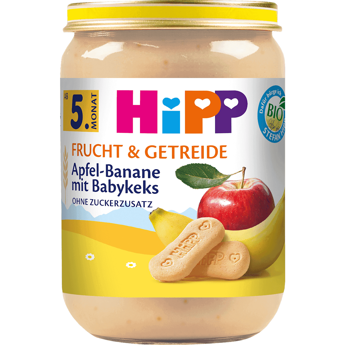 HiPP Frucht & Getreide pomme-Banane avec Babykeks dès 5 mois, 190 g — منتج ألماني أصلي في المغرب