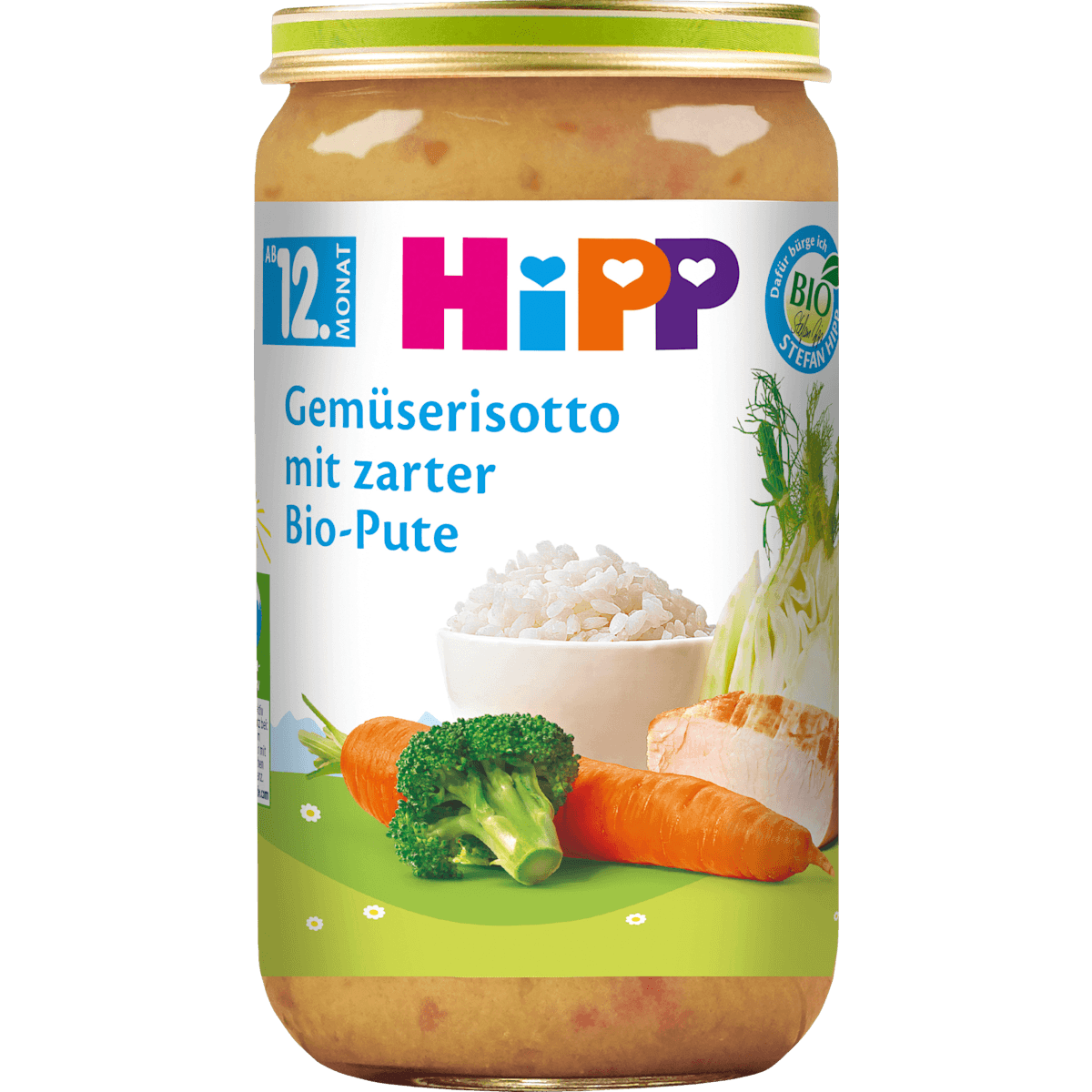 HiPP Petit plat Risotto aux légumes avec zarter Pute dès 12 mois, 250 g (HiPP Menü Gemüserisotto mit zarter Pute ab dem 12. Monat, 250 g) — منتج ألماني أصلي في المغرب