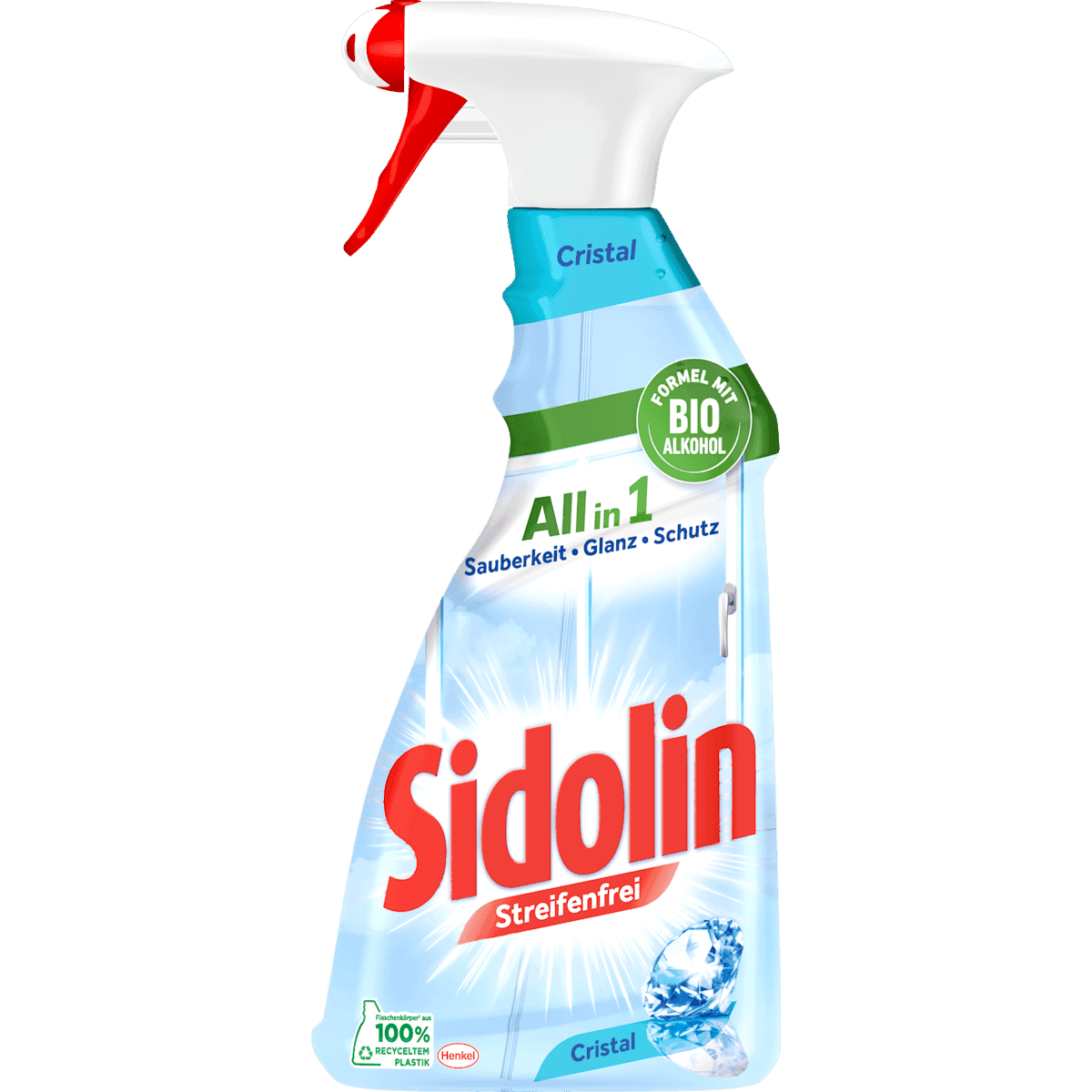 Sidolin Nettoyant vitres Cristal 3in1, 500 ml (Sidolin Glasreiniger Cristal 3in1, 500 ml) — produit allemand authentique au Maroc