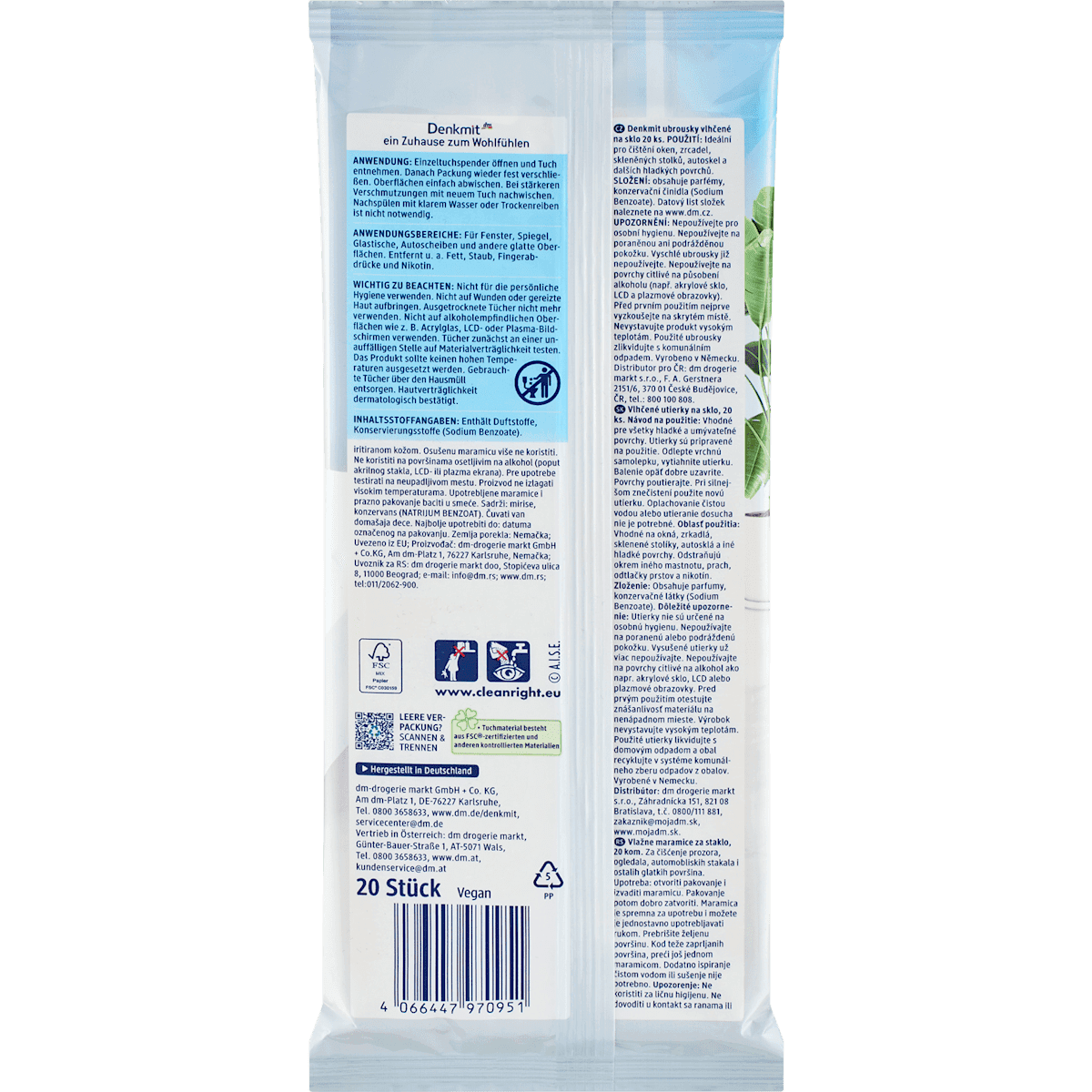 Denkmit Wipes cleansing for Glas, 20 pcs (Denkmit Feuchte Reinigungstücher für Glas, 20 St) — authentic German product in Morocco