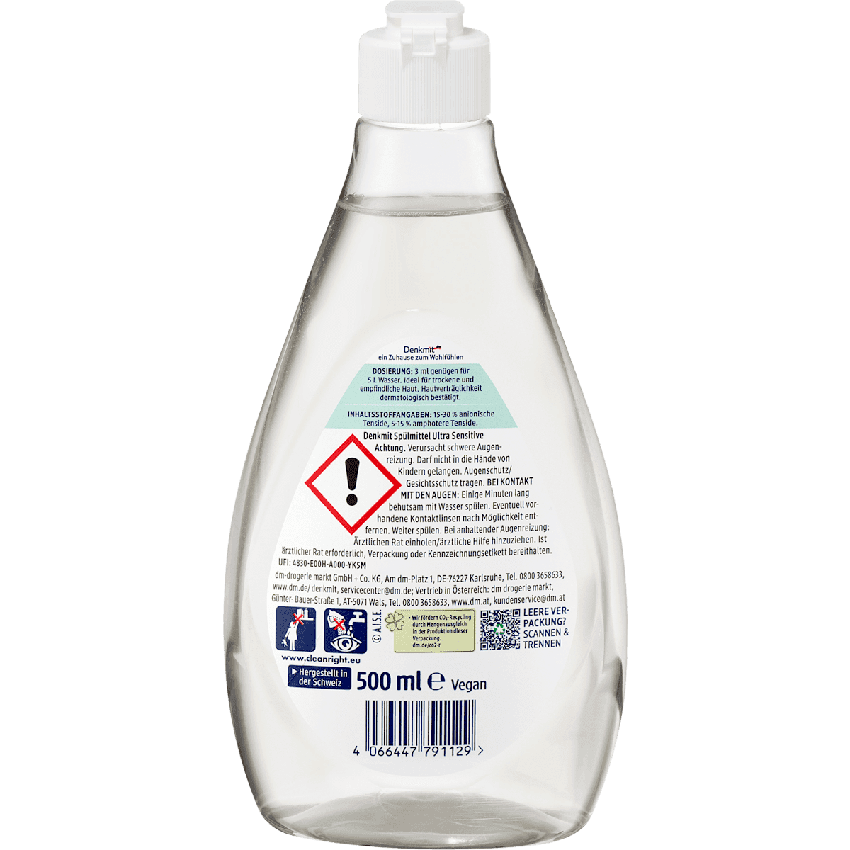 Denkmit Liquide vaisselle Ultra Sensitive, 500 ml (Denkmit Spülmittel Ultra Sensitive, 500 ml) — produit allemand authentique au Maroc