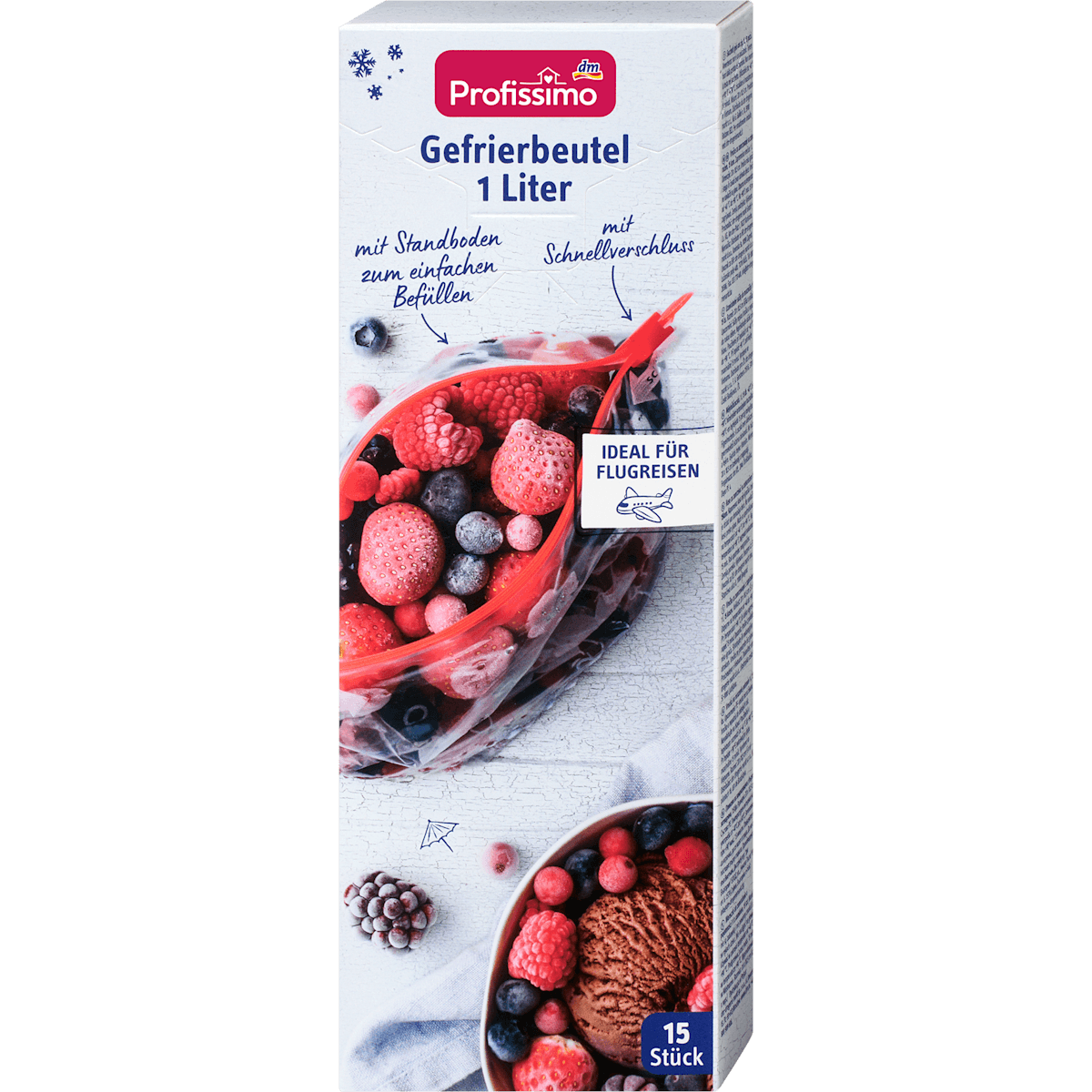 Profissimo Sacs congélation 1 l avec fermeture rapide, 15 pièces — produit allemand authentique au Maroc