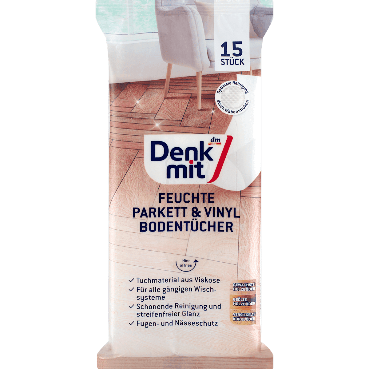 Denkmit Lingettes sol humides parquet & Vinyl, 15 pièces — منتج ألماني أصلي في المغرب