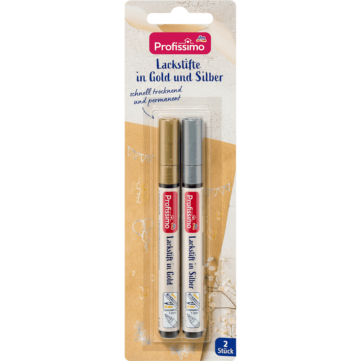 Profissimo Feutres laqués Set 2 pièces or et argent, 1 pièce (Profissimo Lackstifte Set 2tlg Gold und Silber, 1 St) — produit allemand authentique au Maroc