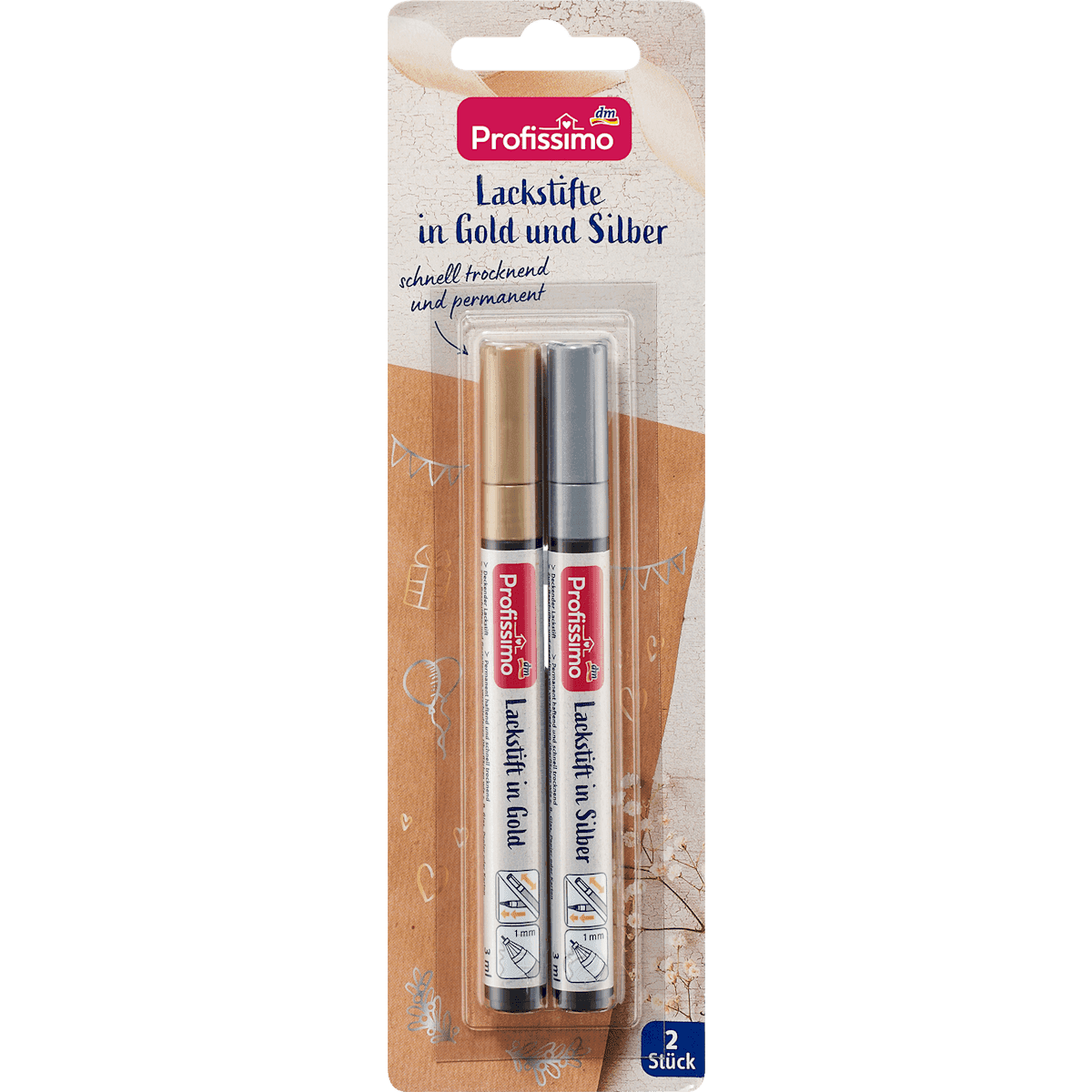 Profissimo Feutres laqués Set 2 pièces or et argent, 1 pièce (Profissimo Lackstifte Set 2tlg Gold und Silber, 1 St) — produit allemand authentique au Maroc