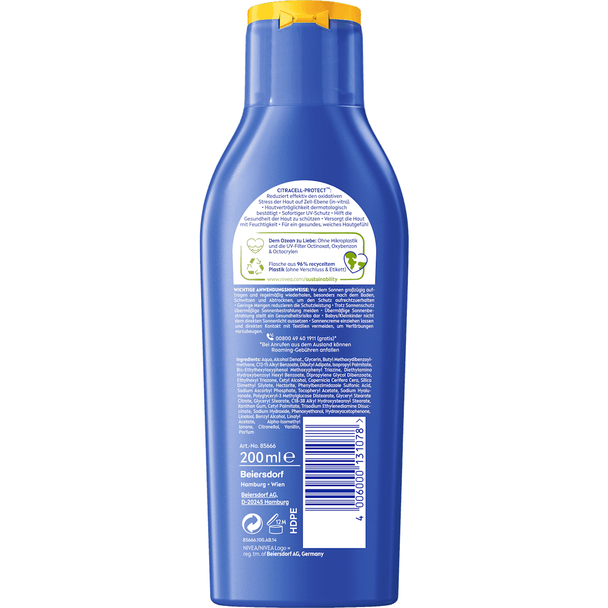 NIVEA SUN Milk sun Protect & Moisture LSF 50+, 200 ml (NIVEA SUN Sonnenmilch Schutz & Pflege LSF 50+, 200 ml) — authentic German product in Morocco