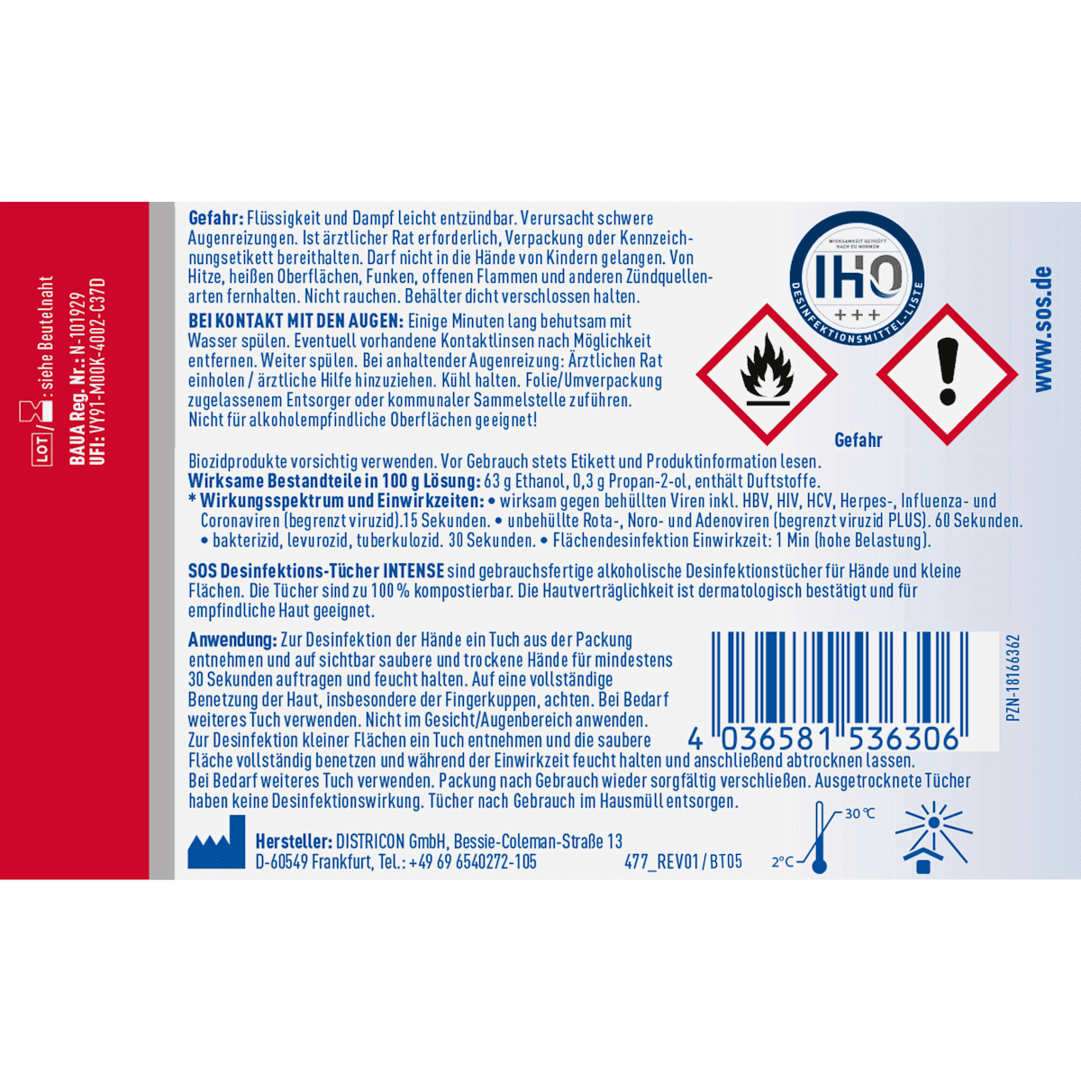 SOS Lingettes désinfectantes Intense mains & surfaces, format voyage, 10 pièces (SOS Desinfektionstücher Intense Hand & Fläche, Reisegröße, 10 St) — منتج ألماني أصلي في المغرب