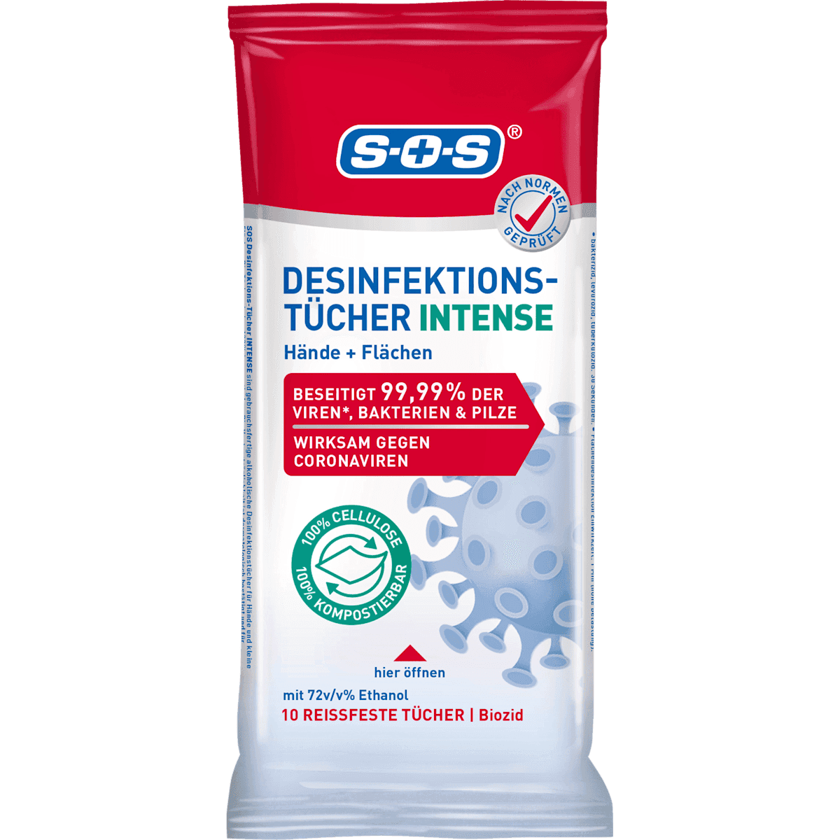 SOS Wipes désinfectantes Intense hands & surfaces, size travel, 10 pcs — authentic German product in Morocco