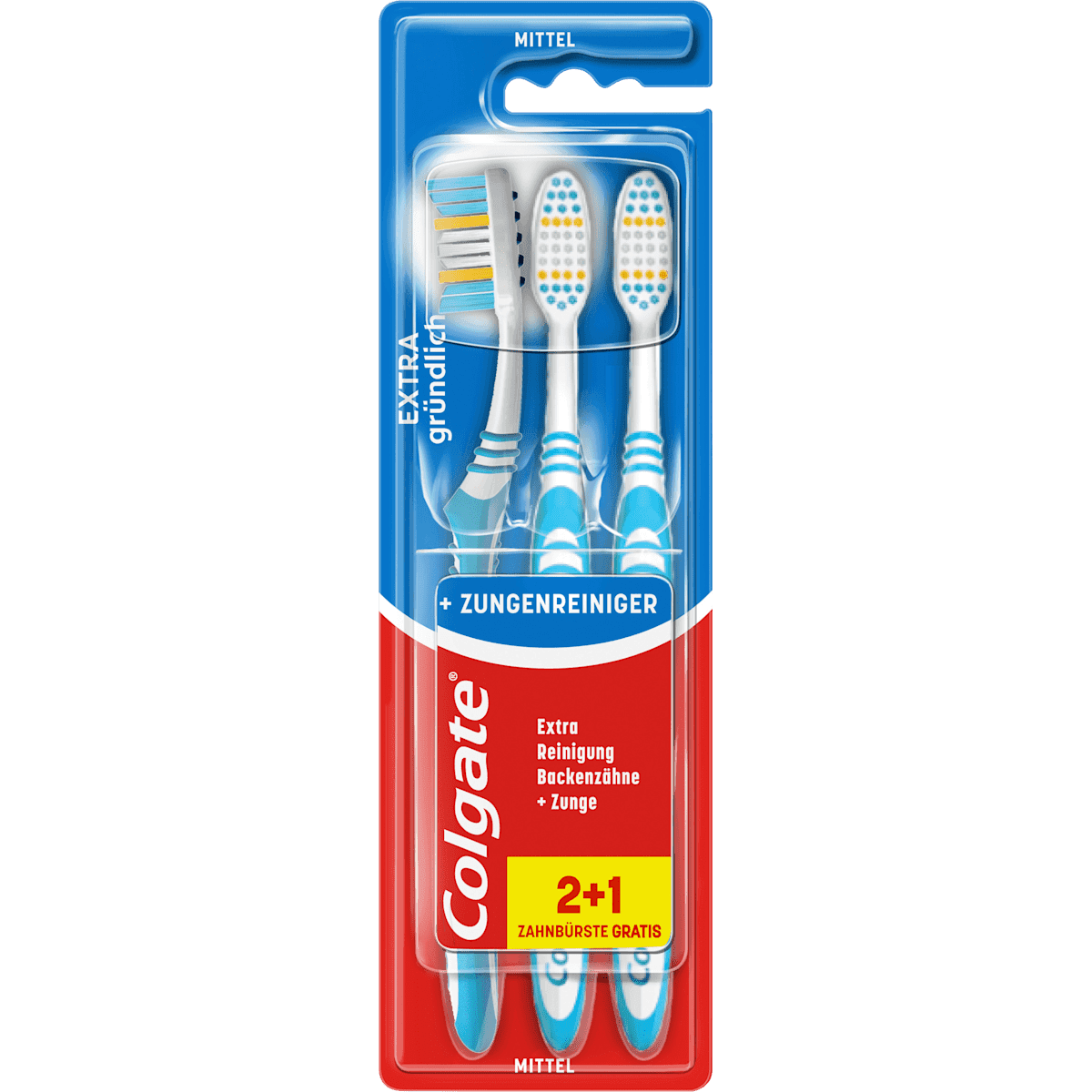 Colgate Brosse à dents Extra nettoyante moyen (2+1 offerte), 3 pièces — produit allemand authentique au Maroc
