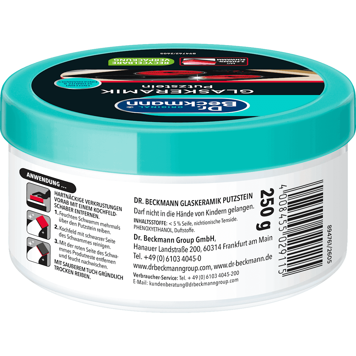 Dr. Beckmann Cleanser vitrocéramique Pierre cleaning, 250 g (Dr. Beckmann Glaskeramikreiniger Putzstein, 250 g) — authentic German product in Morocco