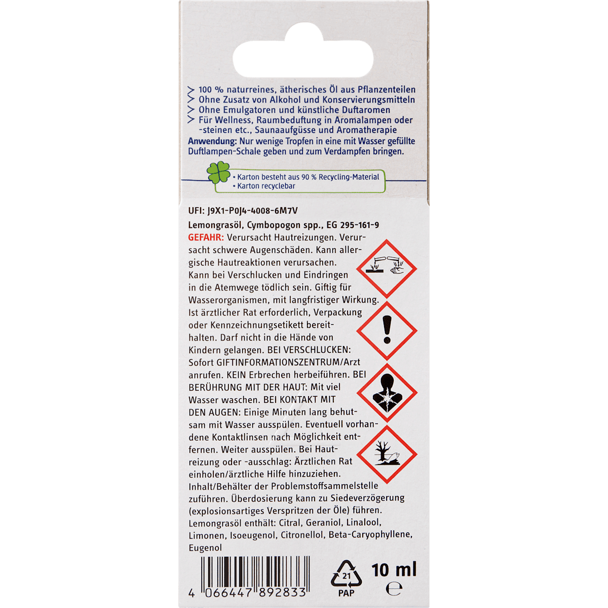 Profissimo Huile essentielle Lemongras, 10 ml (Profissimo Ätherisches Öl Lemongras, 10 ml) — produit allemand authentique au Maroc