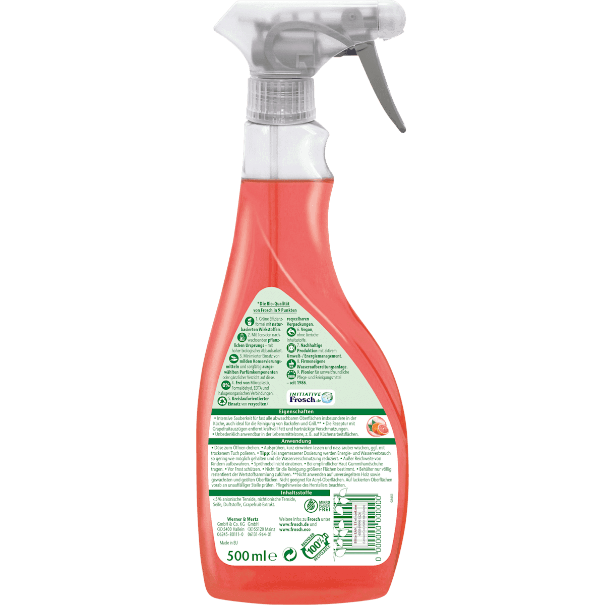 Frosch Cleanser cuisine Fett-anti Grapefruit, 500 ml (Frosch Küchenreiniger Fett-Entferner Grapefruit, 500 ml) — authentic German product in Morocco