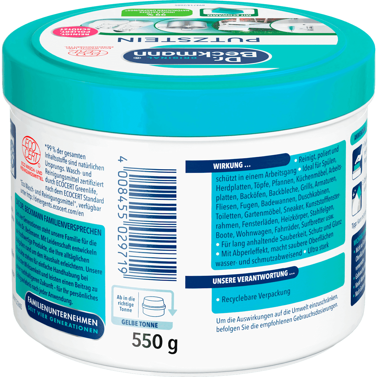 Dr. Beckmann Pierre cleaning surfaces, 550 g (Dr. Beckmann Putzstein Oberflächen, 550 g) — authentic German product in Morocco