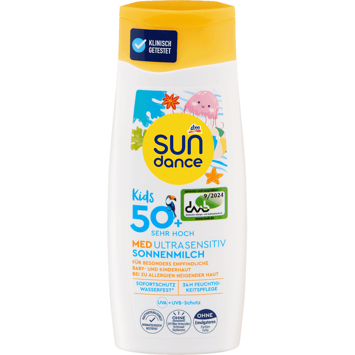 SUNDANCE Milk sun Kids MED ultra sensitive LSF 50+, 200 ml (SUNDANCE Sonnenmilch Kids MED ultra sensitiv LSF 50+, 200 ml) — authentic German product in Morocco