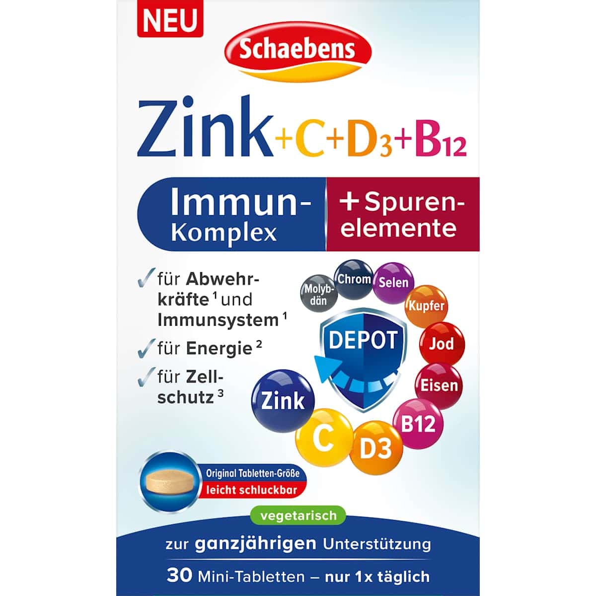 Schaebens Immuno-cure Zinc + C + D3 + B12, 10 g — produit allemand authentique au Maroc