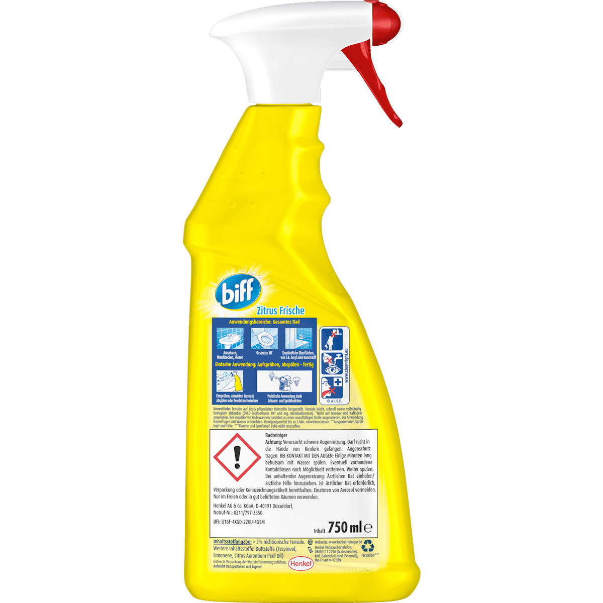Biff Nettoyant salle de bain Total citron pétillant, 750 ml (Biff Badreiniger Total Spritzige Zitrone, 750 ml) — produit allemand authentique au Maroc