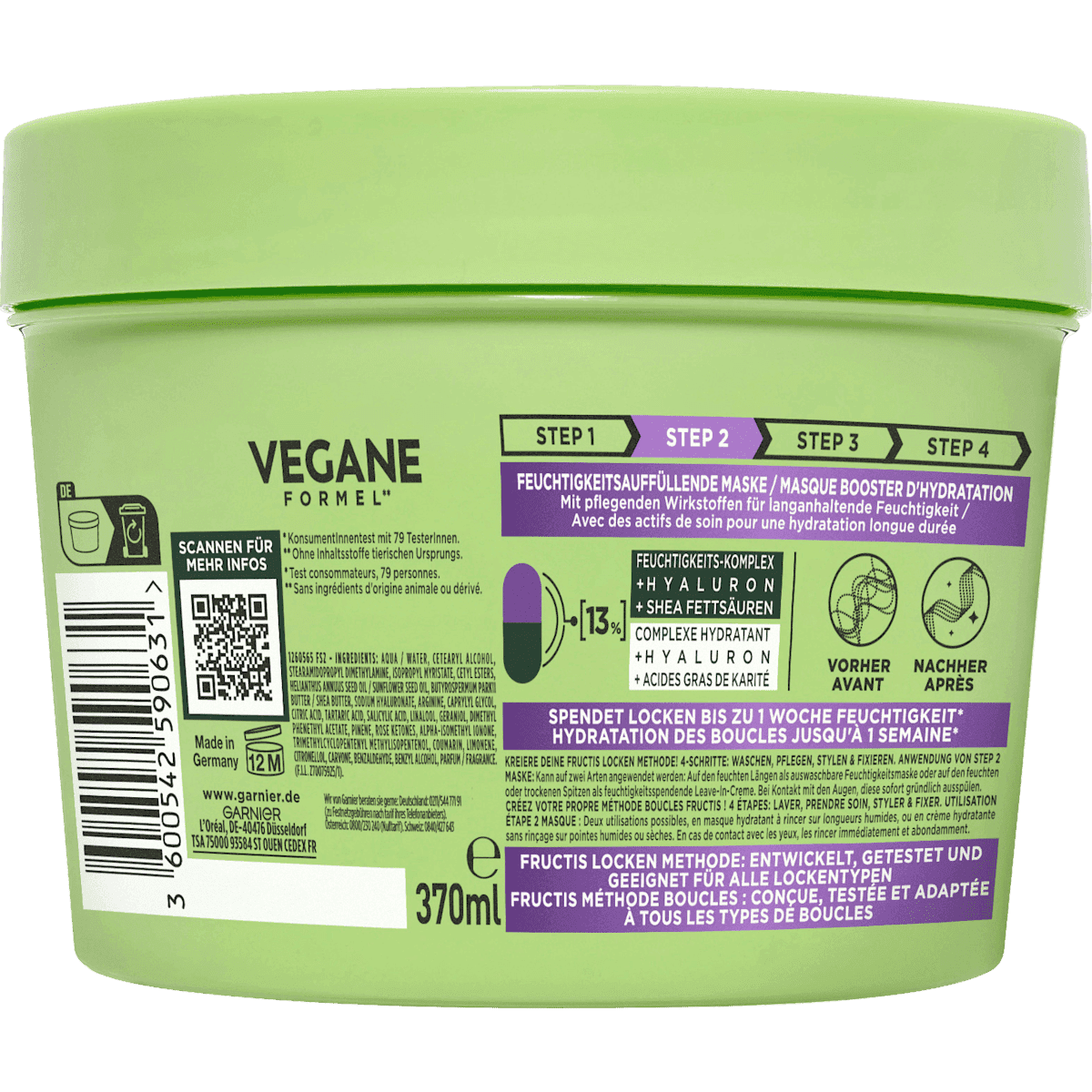 GARNIER FRUCTIS Masque cheveux méthode boucles hydratation, 370 ml (GARNIER FRUCTIS Haarmaske Locken Methode Feuchtigkeit, 370 ml) — produit allemand authentique au Maroc