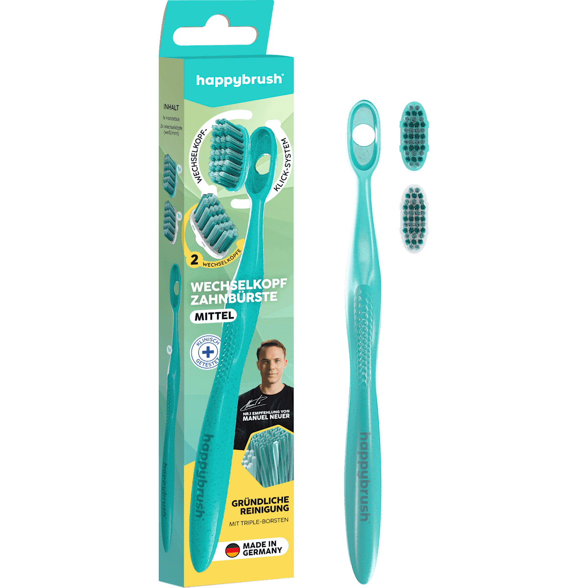 happybrush Brosse à dents Change Starter Set, moyen, 1 pièce (happybrush Zahnbürste Change Starter Set, mittel, 1 St) — produit allemand authentique au Maroc