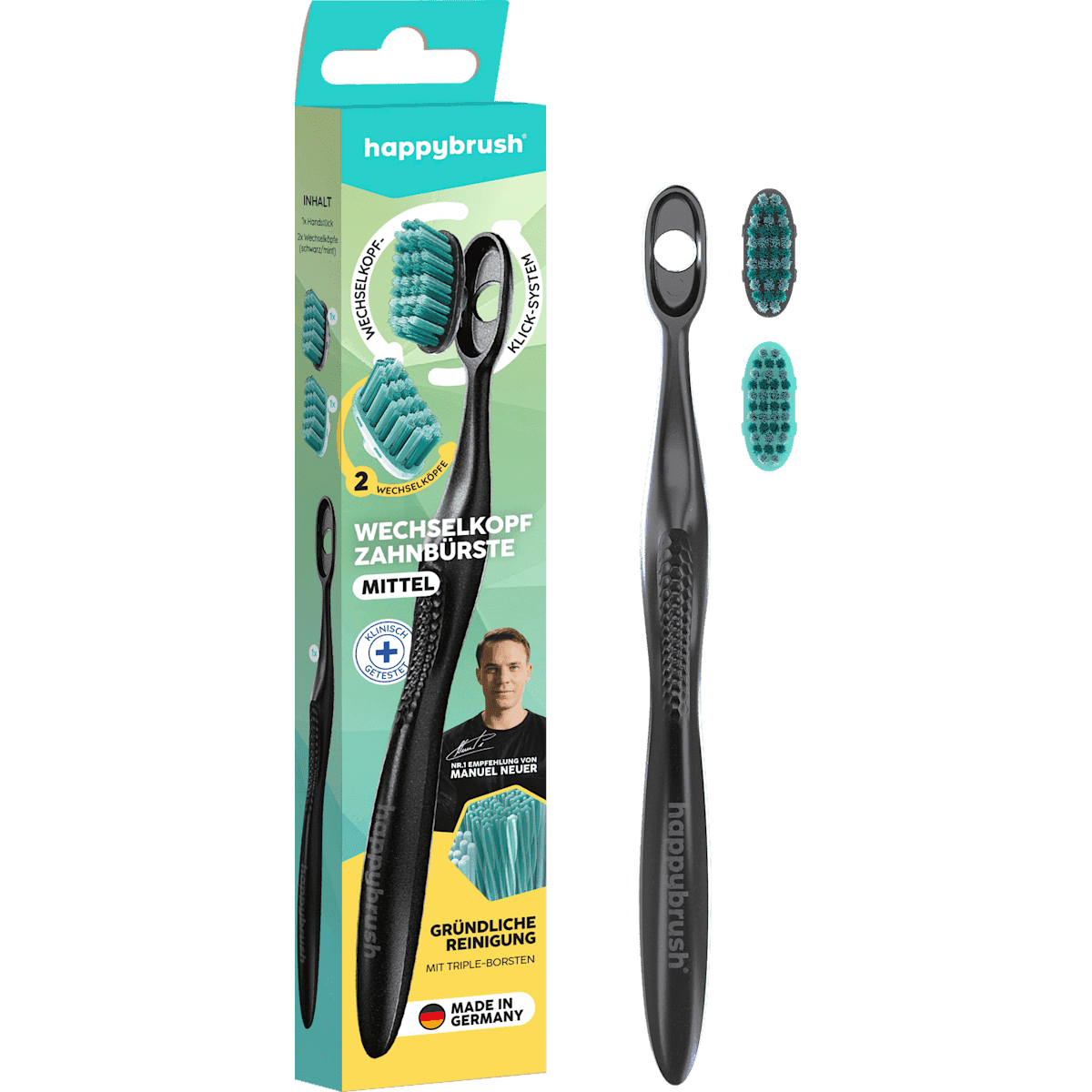 happybrush Brosse à dents Change Starter Set, moyen, 1 pièce — produit allemand authentique au Maroc