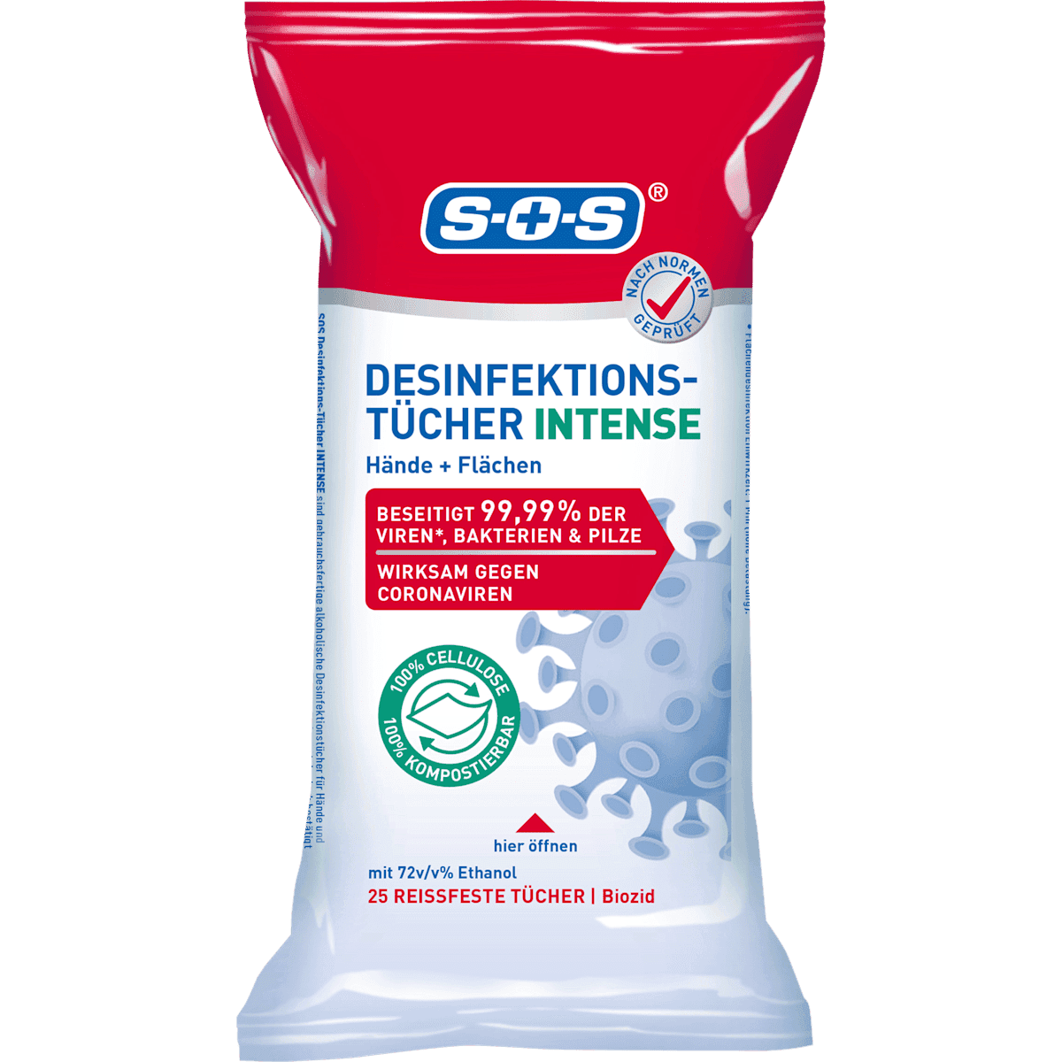 SOS Wipes désinfectantes Intense hands & surfaces, 25 pcs (SOS Desinfektionstücher Intense Hand & Fläche, 25 St) — authentic German product in Morocco