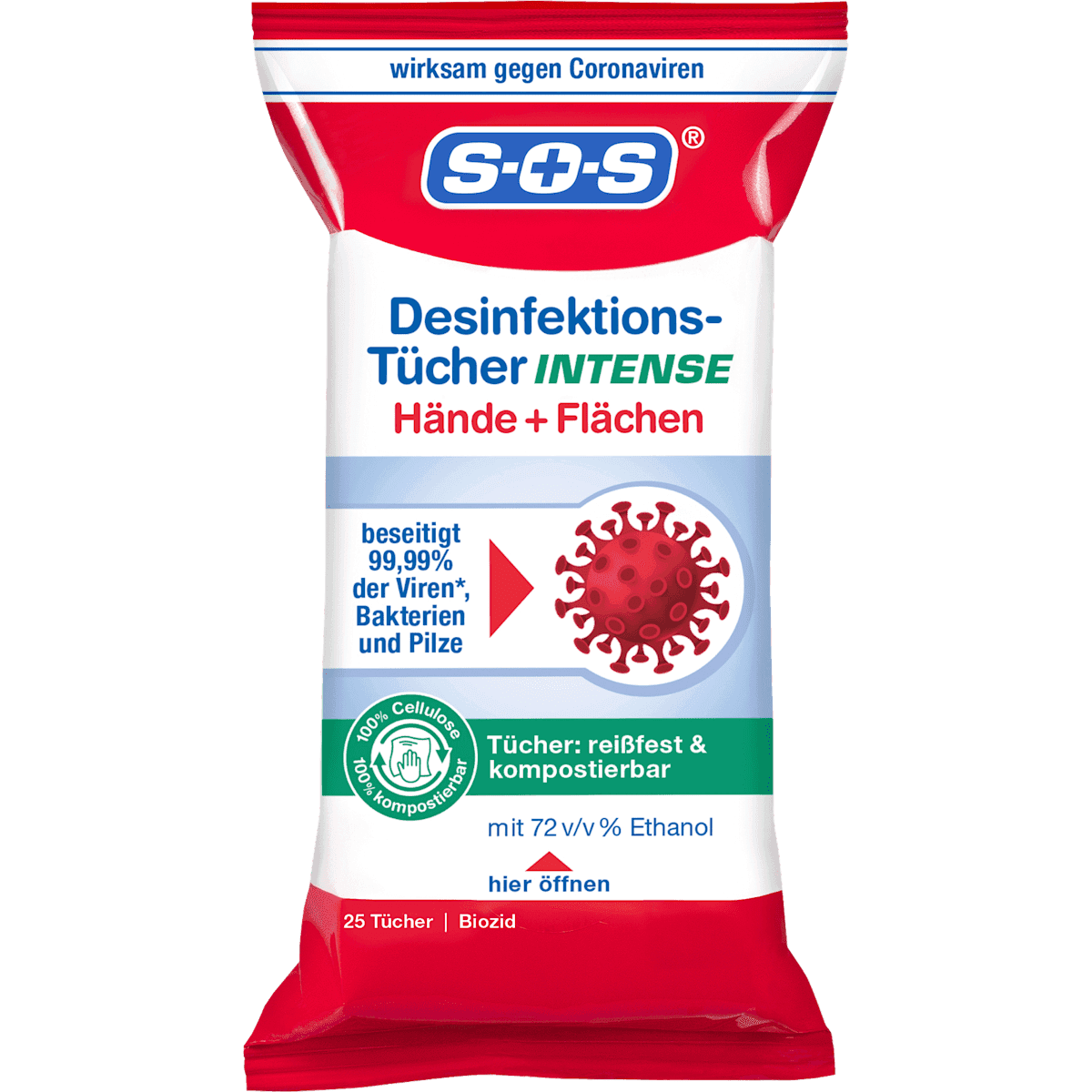 SOS Wipes désinfectantes Intense hands & surfaces, 25 pcs — authentic German product in Morocco