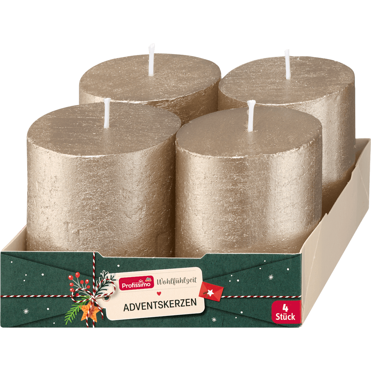 Profissimo Bougie, Adventskerzen 80/68, metallic platin, 4 pcs (Profissimo Kerze, Adventskerzen 80/68, metallic platin, 4 St) — authentic German product in Morocco
