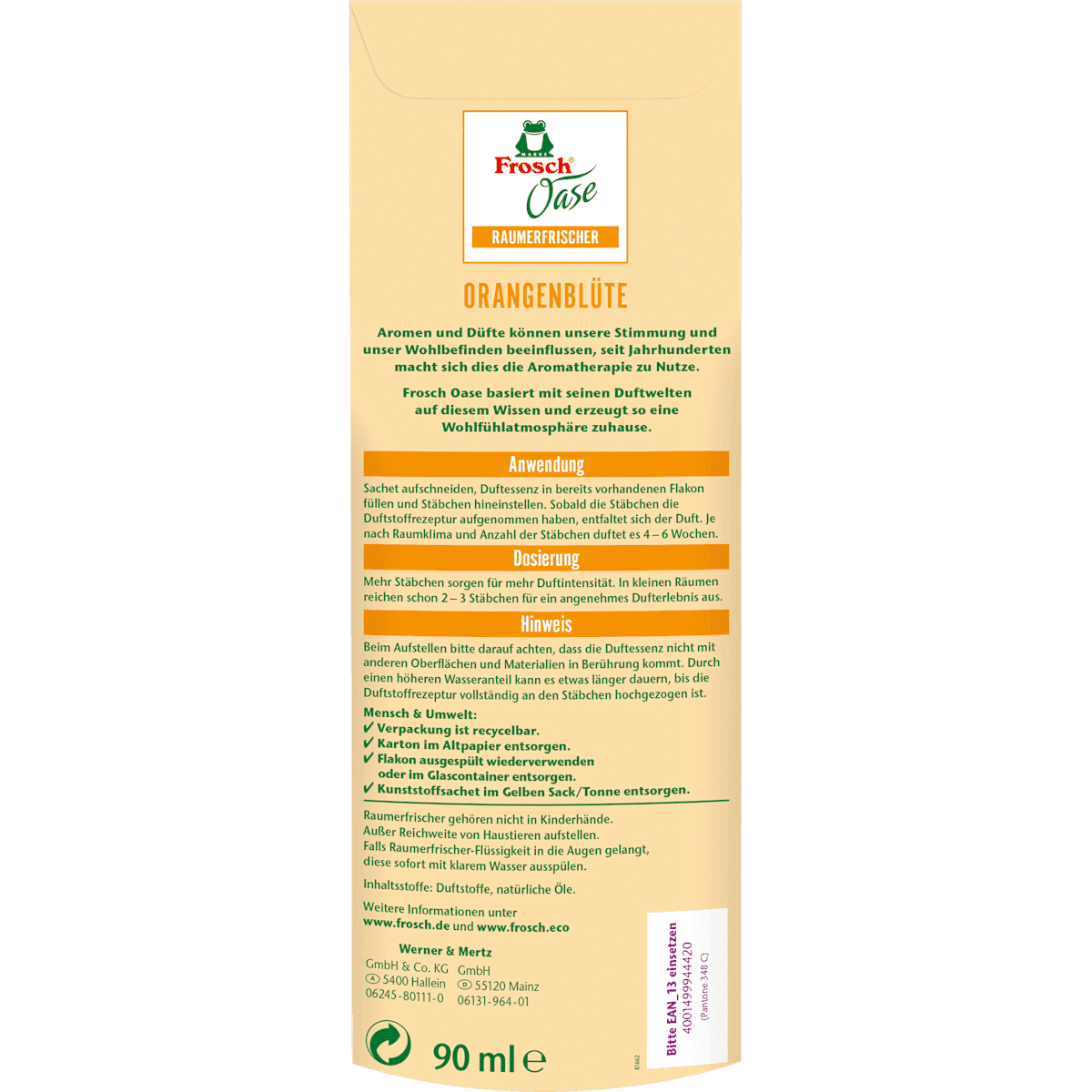 Frosch Bâtonnets parfumés désodorisant recharge fleur d'oranger, 90 ml (Frosch Duftstäbchen Raumerfrischer Nachfüllpack Orangenblüte, 90 ml) — منتج ألماني أصلي في المغرب