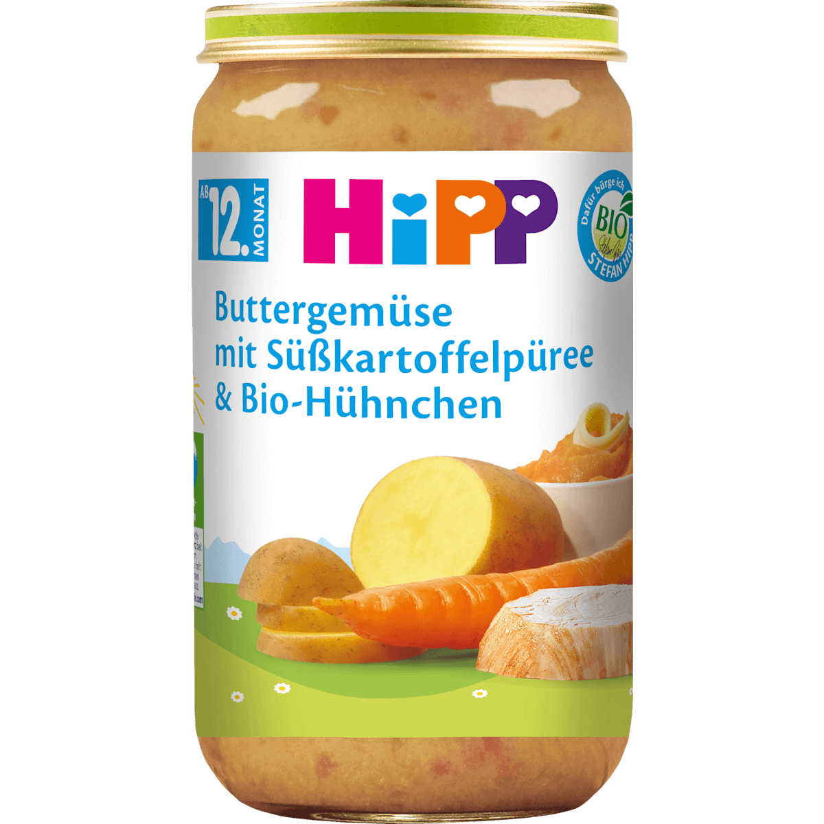 HiPP Petit plat légumes au beurre avec Süßkartoffelpüree & poulet dès 12 mois, 250 g — منتج ألماني أصلي في المغرب