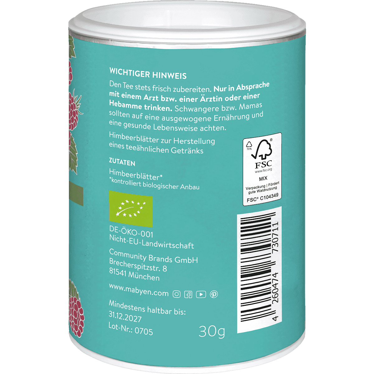 Mabyen Tisane Mama feuilles de framboisier, en vrac, 30 g (Mabyen Kräutertee Mama Himbeerblätter, lose, 30 g) — produit allemand authentique au Maroc