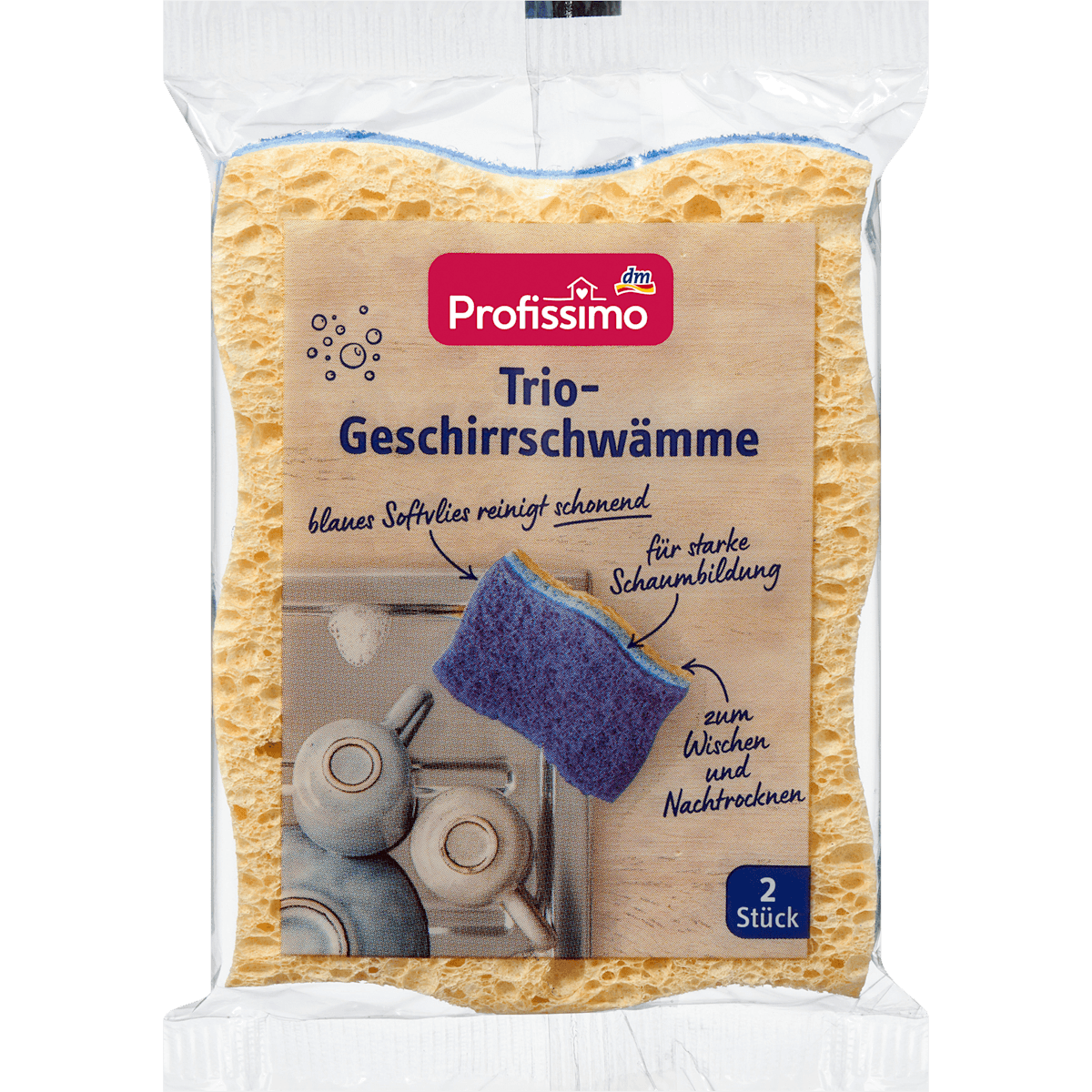Profissimo Éponges vaisselle trio, 2 pièces (Profissimo Trio-Geschirrschwämme, 2 St) — produit allemand authentique au Maroc