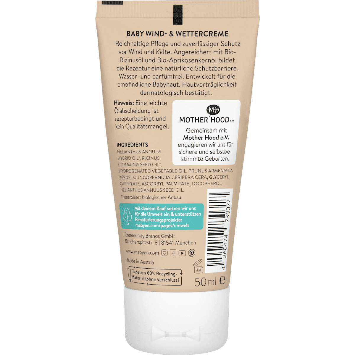 Mabyen crème protectrice vent & froid, 50 ml (Mabyen Wind- & Wettercreme, 50 ml) — produit allemand authentique au Maroc