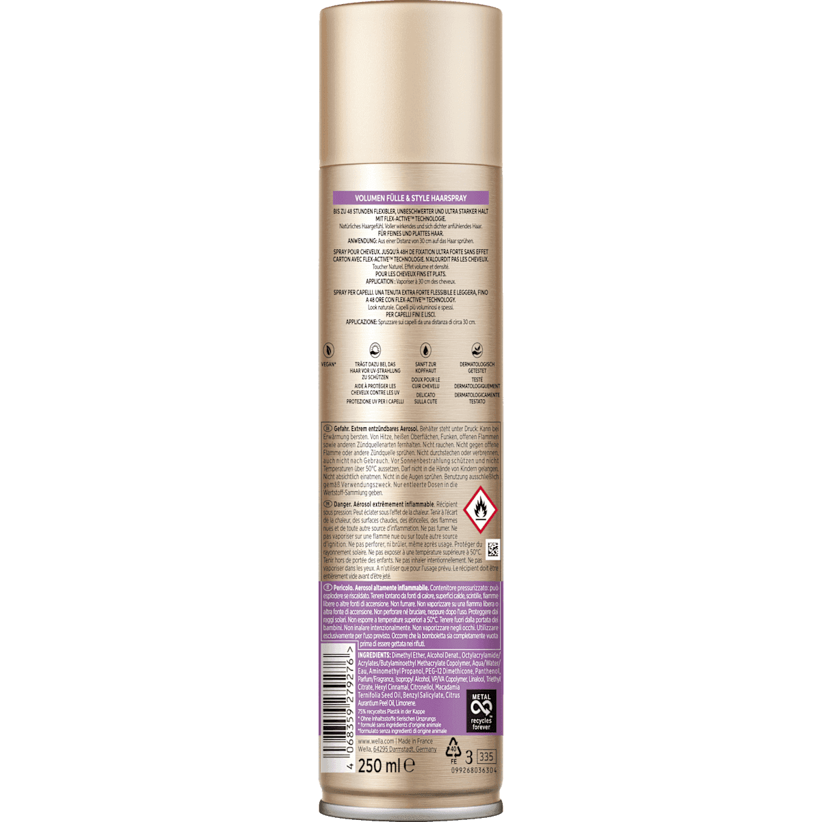 wellaflex Laque volume & Style, 250 ml (wellaflex Haarspray Fülle & Style, 250 ml) — produit allemand authentique au Maroc