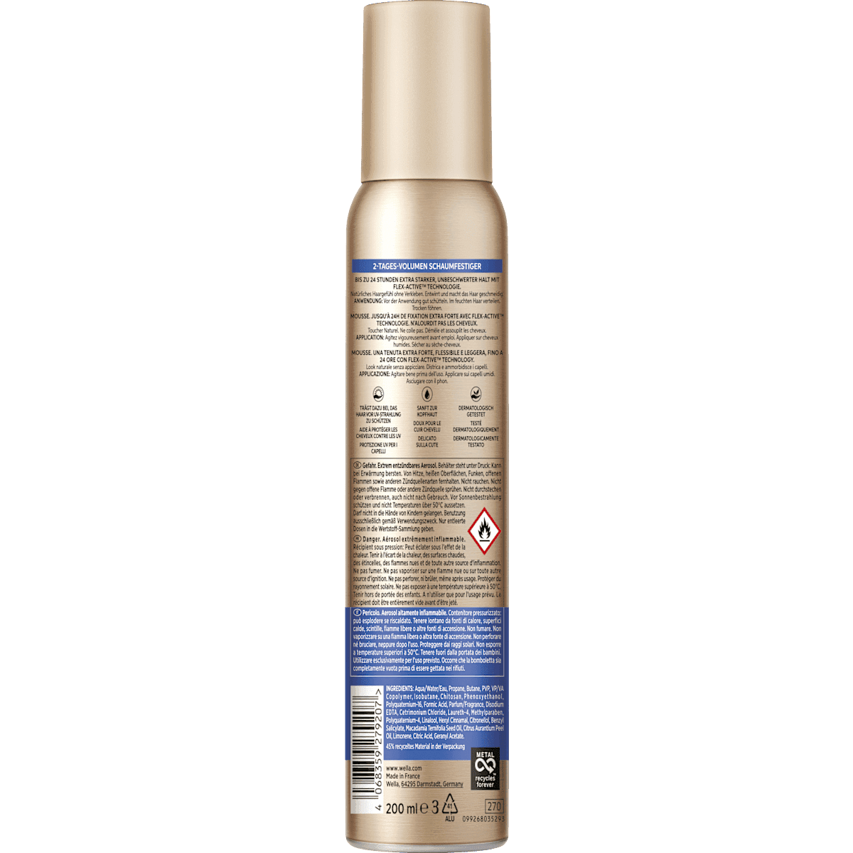 wellaflex Mousse coiffante volume 2 jours, 200 ml (wellaflex Schaumfestiger 2-Tages-Volumen, 200 ml) — produit allemand authentique au Maroc