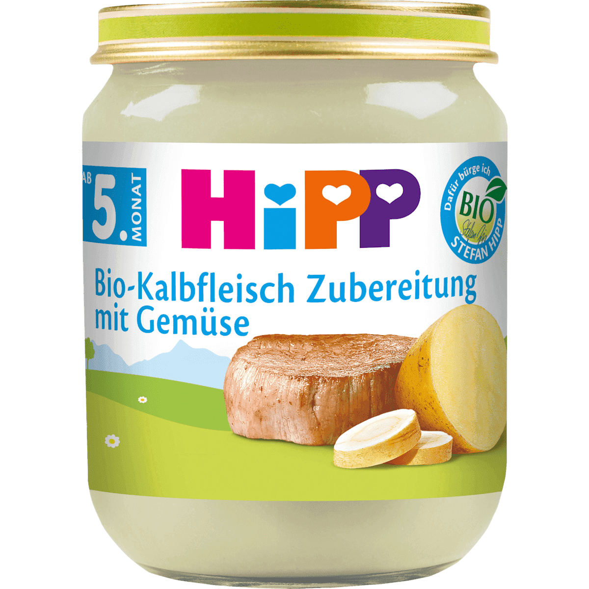 HiPP Petit plat Kalbfleisch-Zubereitung avec légumes dès 5 mois, 125 g (HiPP Menü Kalbfleisch-Zubereitung mit Gemüse ab dem 5.Monat, 125 g) — منتج ألماني أصلي في المغرب