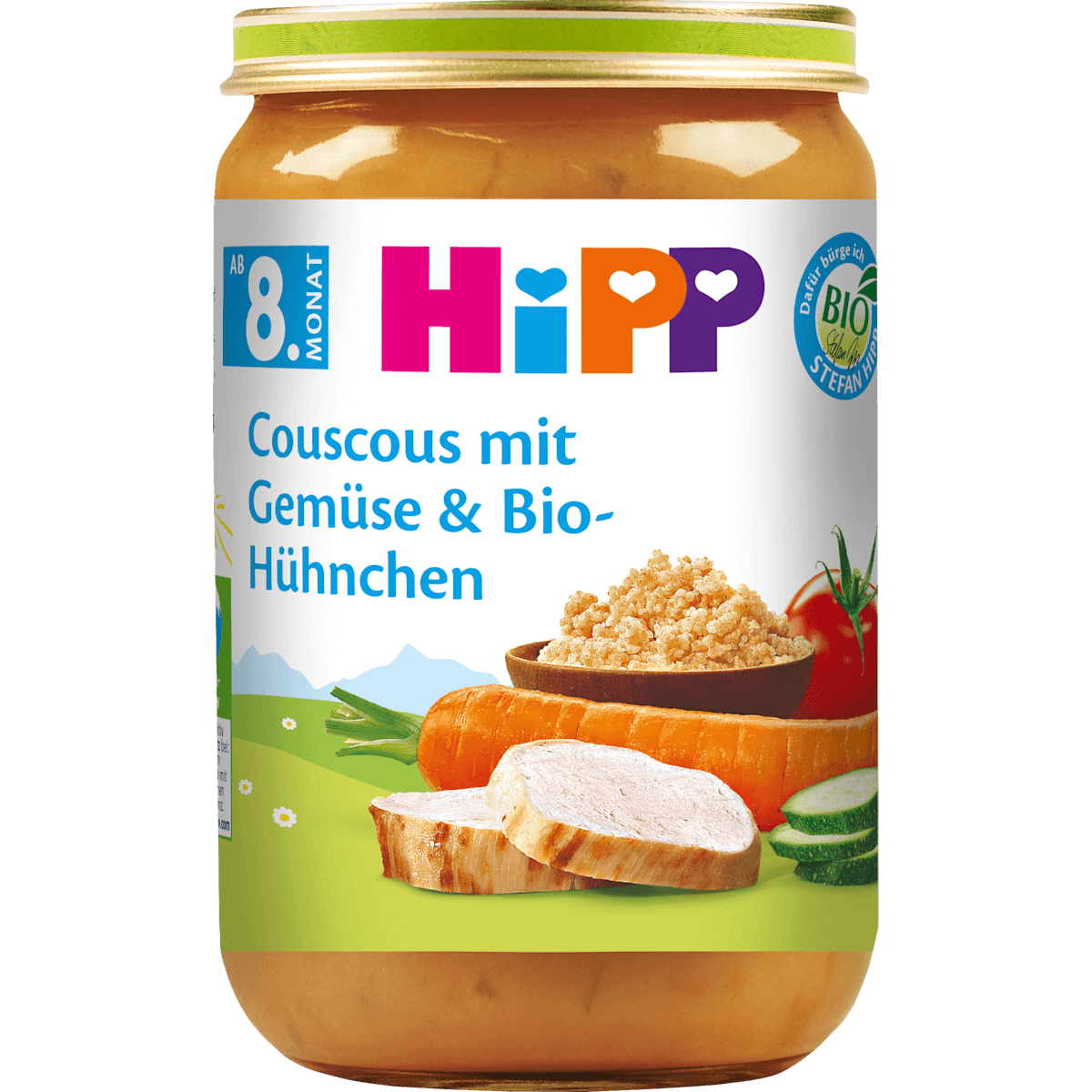 HiPP Petit plat Couscous avec légumes & poulet dès 8 mois, 220 g (HiPP Menü Couscous mit Gemüse & Hühnchen ab dem 8. Monat, 220 g) — منتج ألماني أصلي في المغرب
