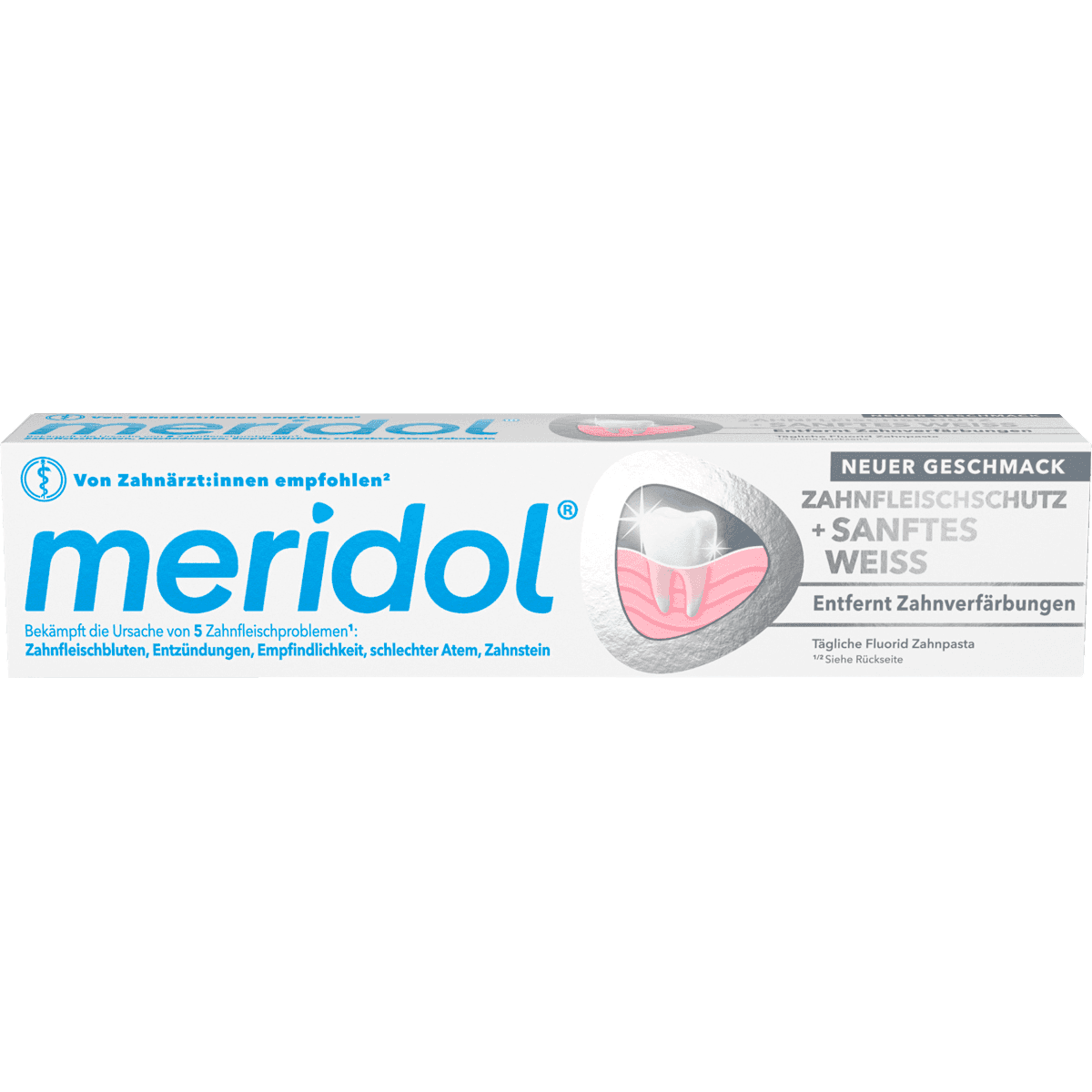 meridol Dentifrice protection des gencives blancheur douce, 75 ml (meridol Zahnpasta Zahnfleischschutz sanftes Weiss, 75 ml) — produit allemand authentique au Maroc