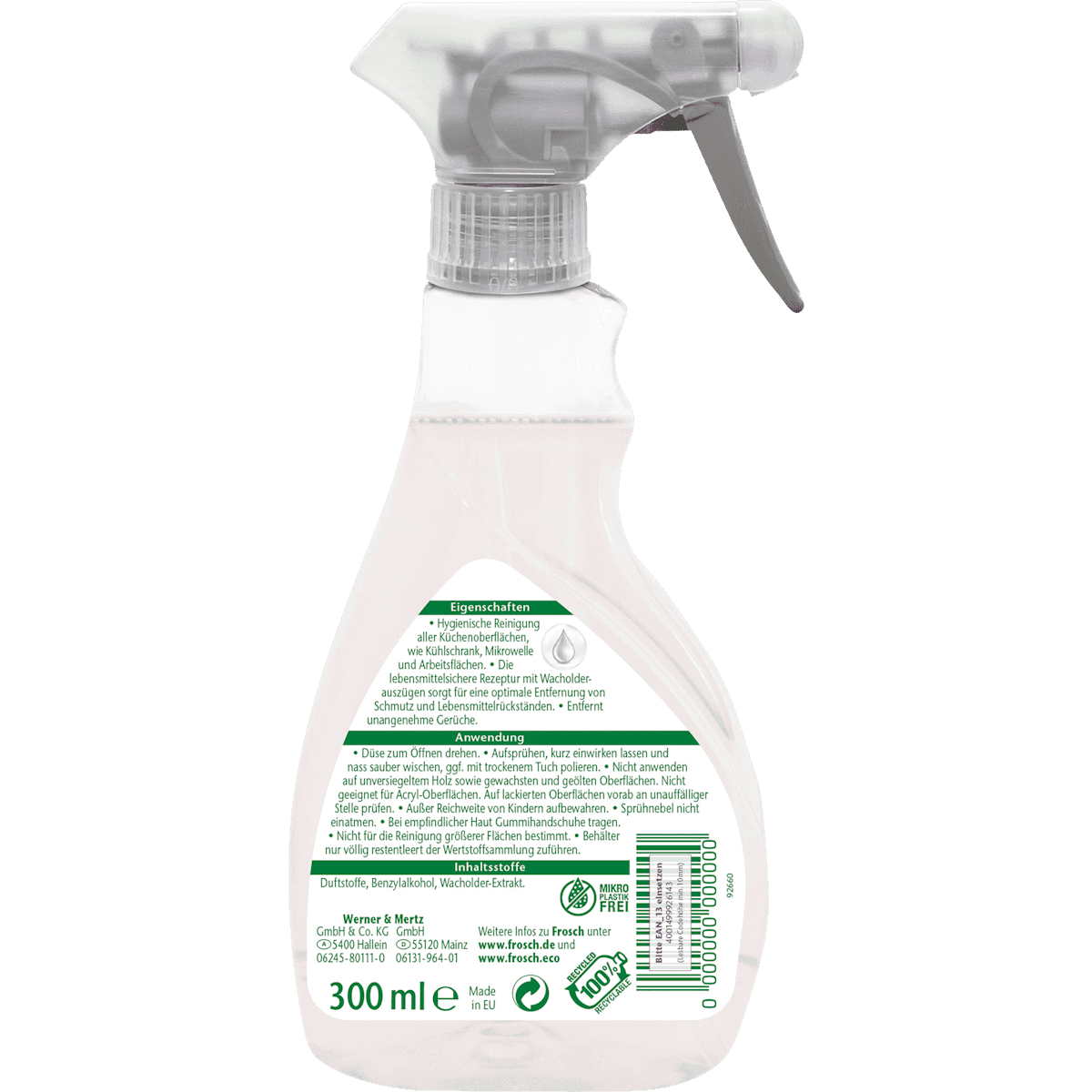Frosch Nettoyant hygiénique cuisine compatible contact alimentaire, 300 ml (Frosch Hygienereiniger Küche Lebensmittelsicher, 300 ml) — produit allemand authentique au Maroc