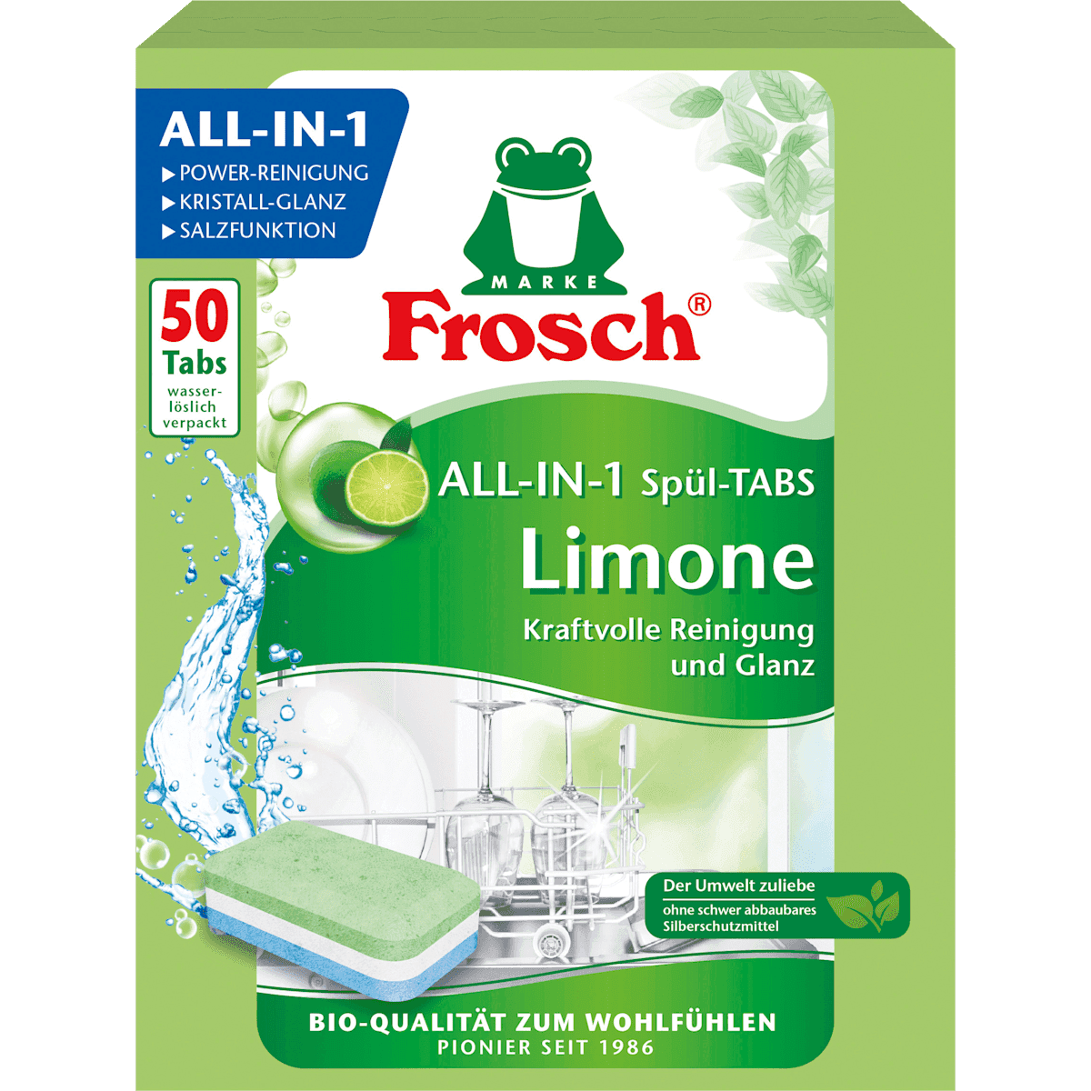 Frosch Tablettes lave-vaisselle citron vert All-in-1, 900 g (Frosch Spülmaschinen-Tabs Limone All-in-1, 900 g) — produit allemand authentique au Maroc