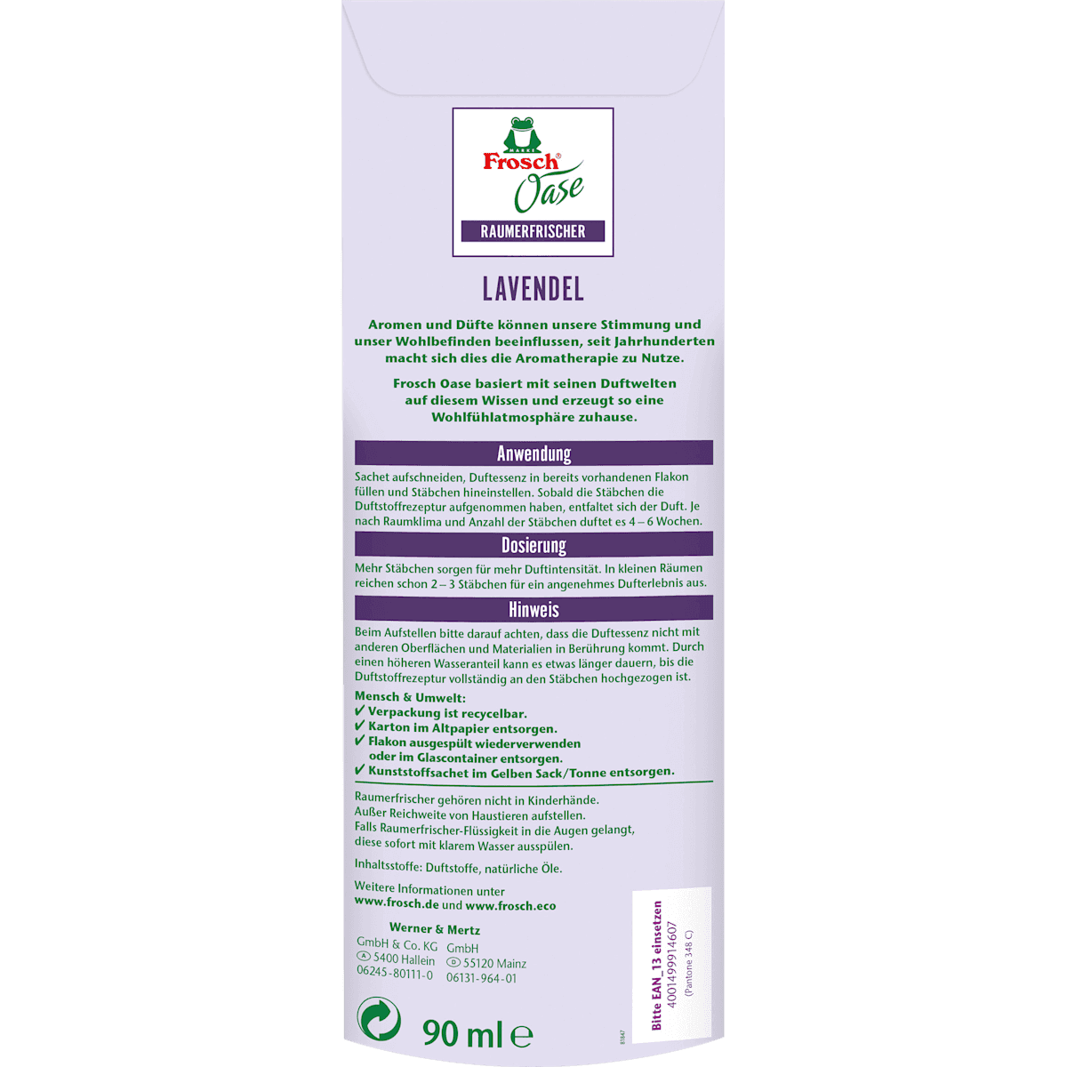 Frosch Sticks scented désodorisant refill lavender, 90 ml (Frosch Duftstäbchen Raumerfrischer Nachfüllpack Lavendel, 90 ml) — authentic German product in Morocco
