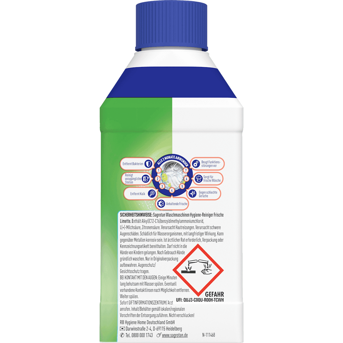 Sagrotan Cleanser lave-linge Hygiene, 7in1, 250 ml (Sagrotan Waschmaschinenreiniger Hygiene, 7in1, 250 ml) — authentic German product in Morocco