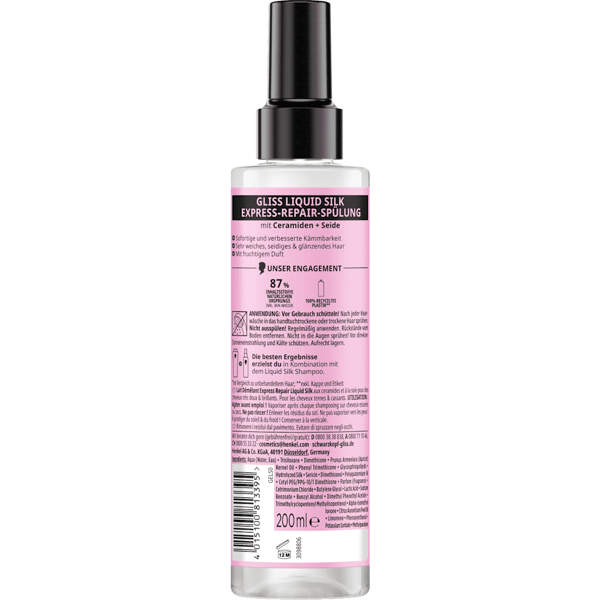 Schwarzkopf GLISS Après-shampooing en spray Express-Repair Liquid Silk, 200 ml (Schwarzkopf GLISS Sprüh-Conditioner Express-Repair Liquid Silk, 200 ml) — منتج ألماني أصلي في المغرب
