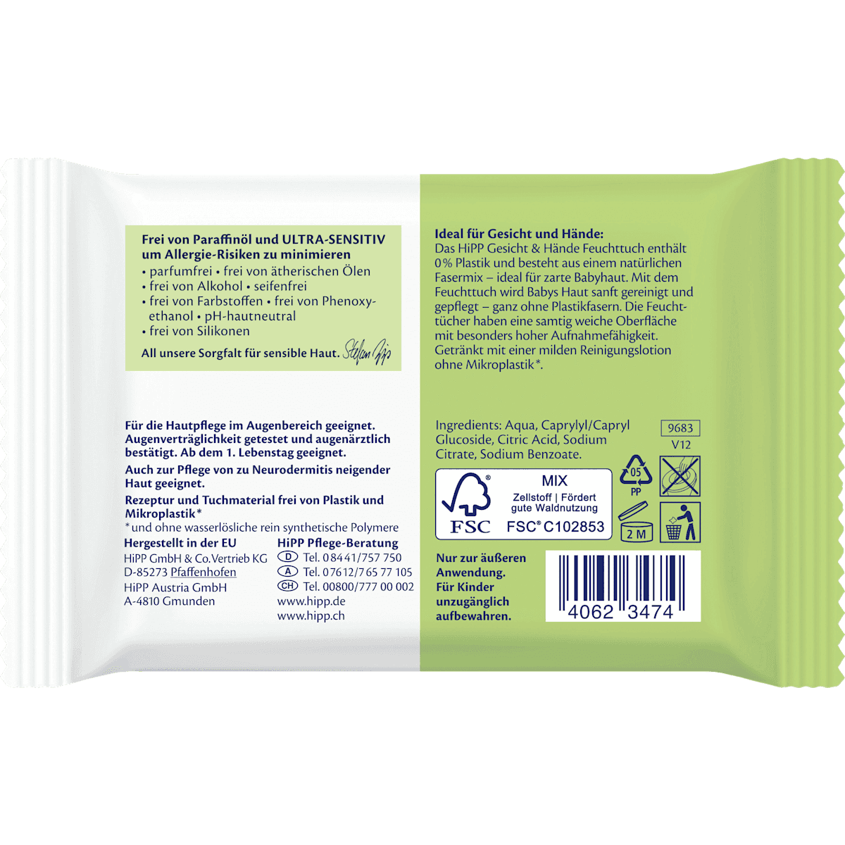 HiPP Babysanft Lingettes visage & mains, format voyage, 20 pièces (HiPP Babysanft Feuchttücher Gesicht & Hände Tücher, Reisegröße, 20 St) — منتج ألماني أصلي في المغرب