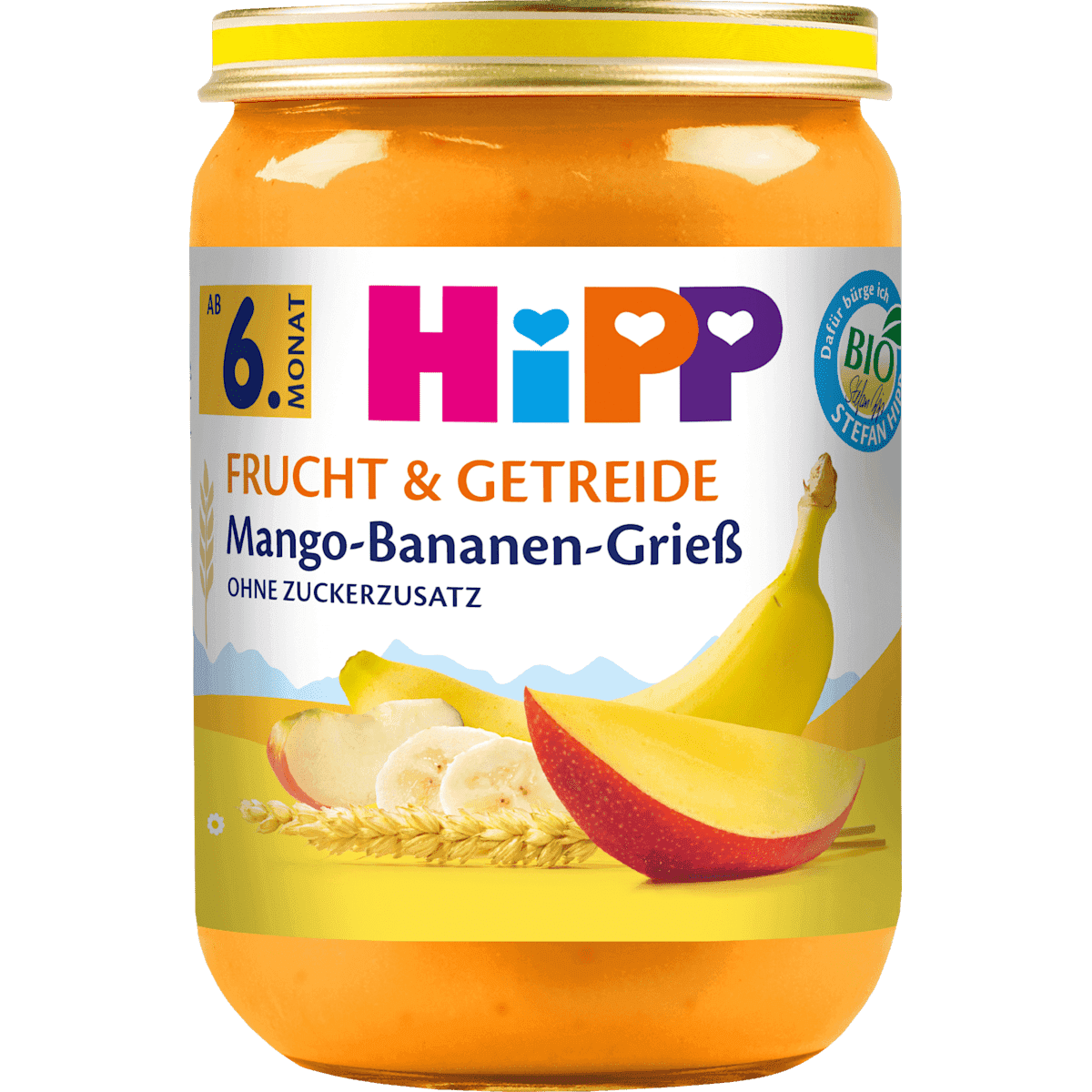 HiPP Frucht & Getreide Mango-Bananen-semoule, dès 6 mois, 190 g — منتج ألماني أصلي في المغرب