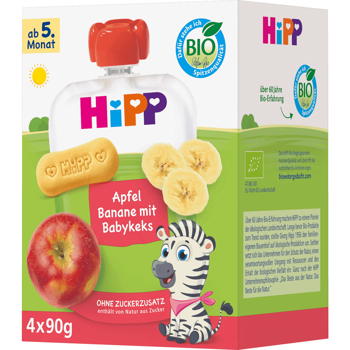 HiPP Quetschie pomme-Banane & Babykeks nach dem 4. Monat (4x90 g), 360 g (HiPP Quetschie Apfel-Banane & Babykeks nach dem 4. Monat (4x90 g), 360 g) — منتج ألماني أصلي في المغرب