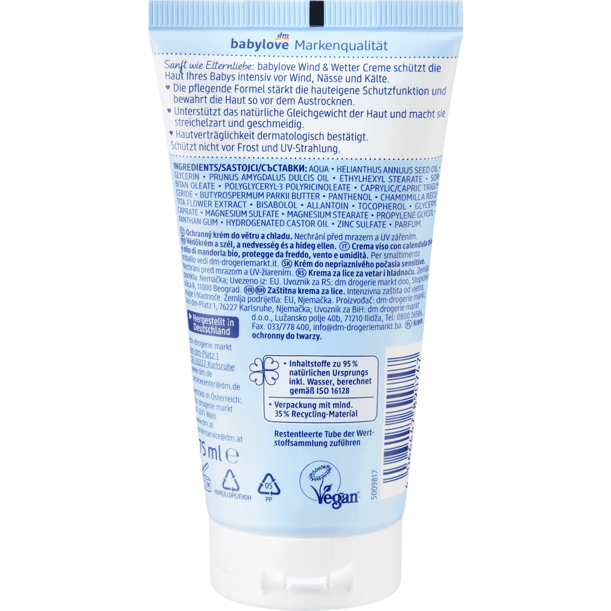 Babylove Wind & Wetter crème sensitive, 75 ml — produit allemand authentique au Maroc