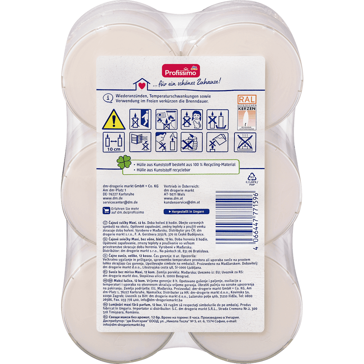 Profissimo Bougies chauffe-plat 8h grand PC, 12 pièces (Profissimo Lichter 8h Groß PC, 12 St) — produit allemand authentique au Maroc