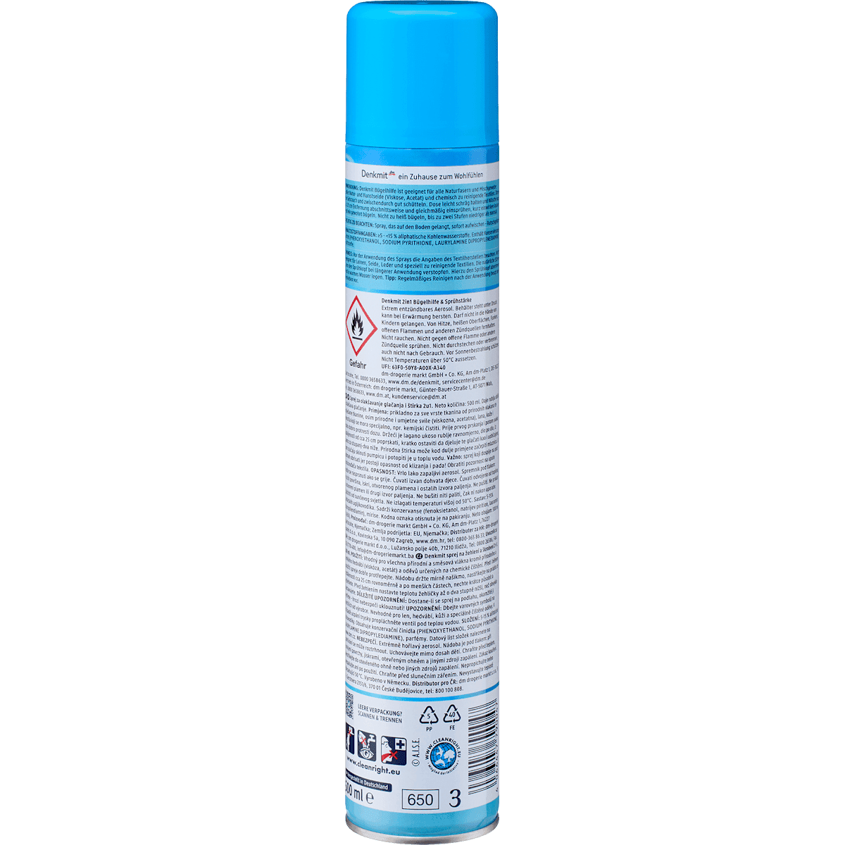 Denkmit Aide au repassage & amidon en spray 2in1, 500 ml (Denkmit Bügelhilfe & Sprühstärke 2in1, 500 ml) — produit allemand authentique au Maroc