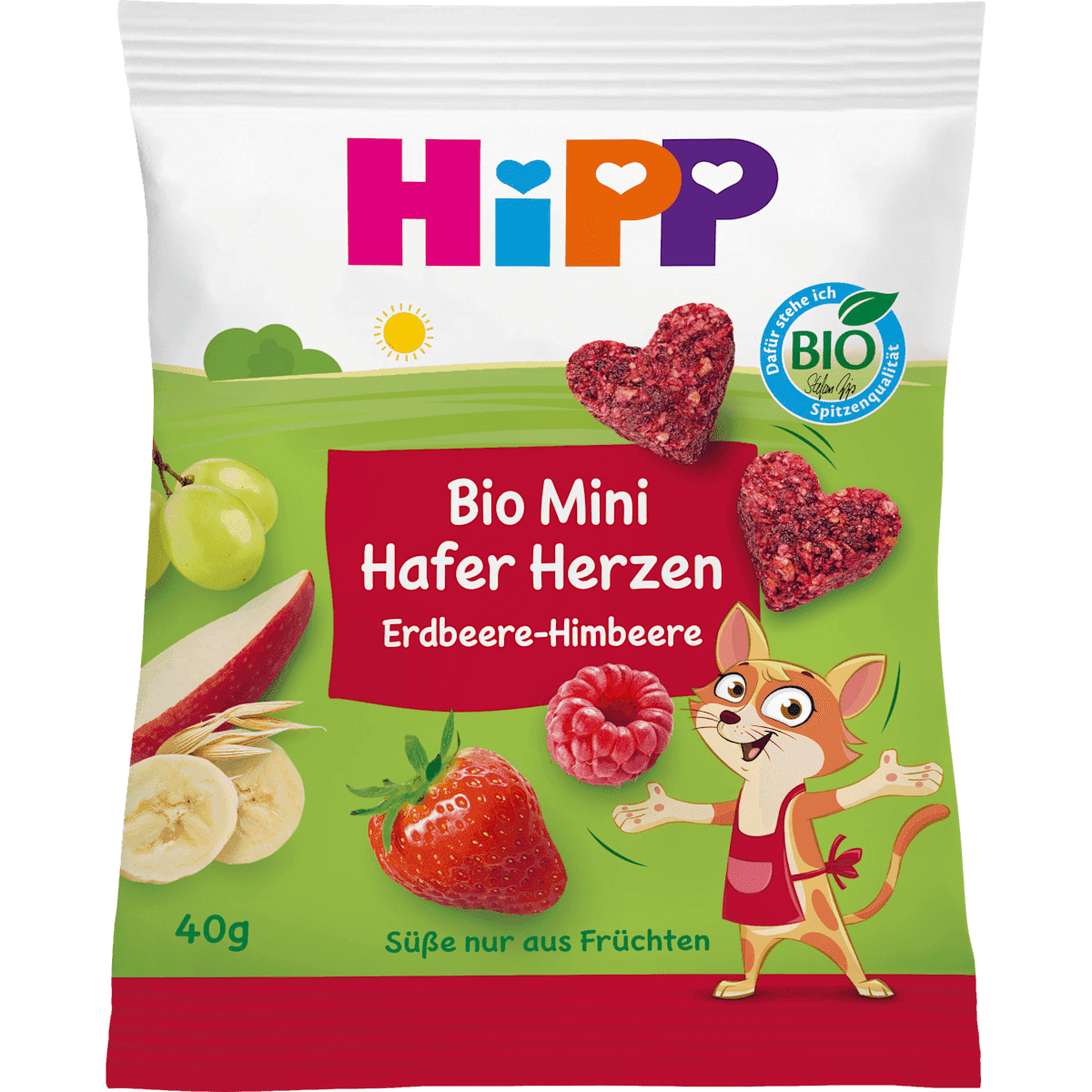 HiPP Kindersnack Mini Hafer-cœurs fraise-framboise, dès 3 ans, 40 g — منتج ألماني أصلي في المغرب