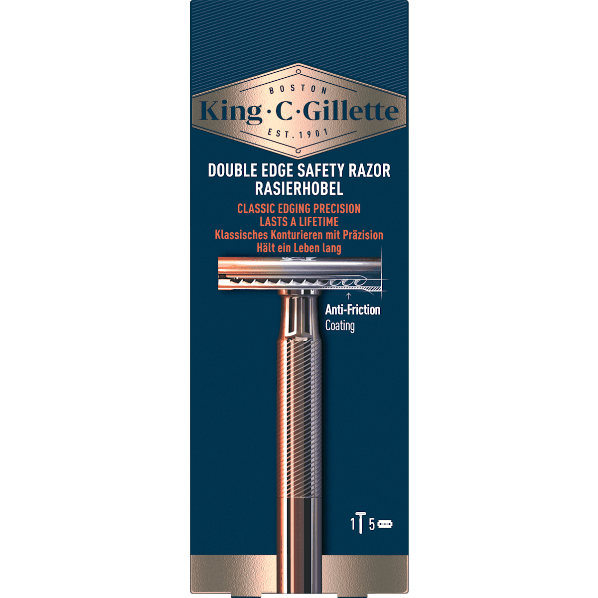King C. Gillette Rasoir de sûreté double tranchant, 1 pièce (King C. Gillette Rasierhobel, Double Edge, 1 St) — produit allemand authentique au Maroc