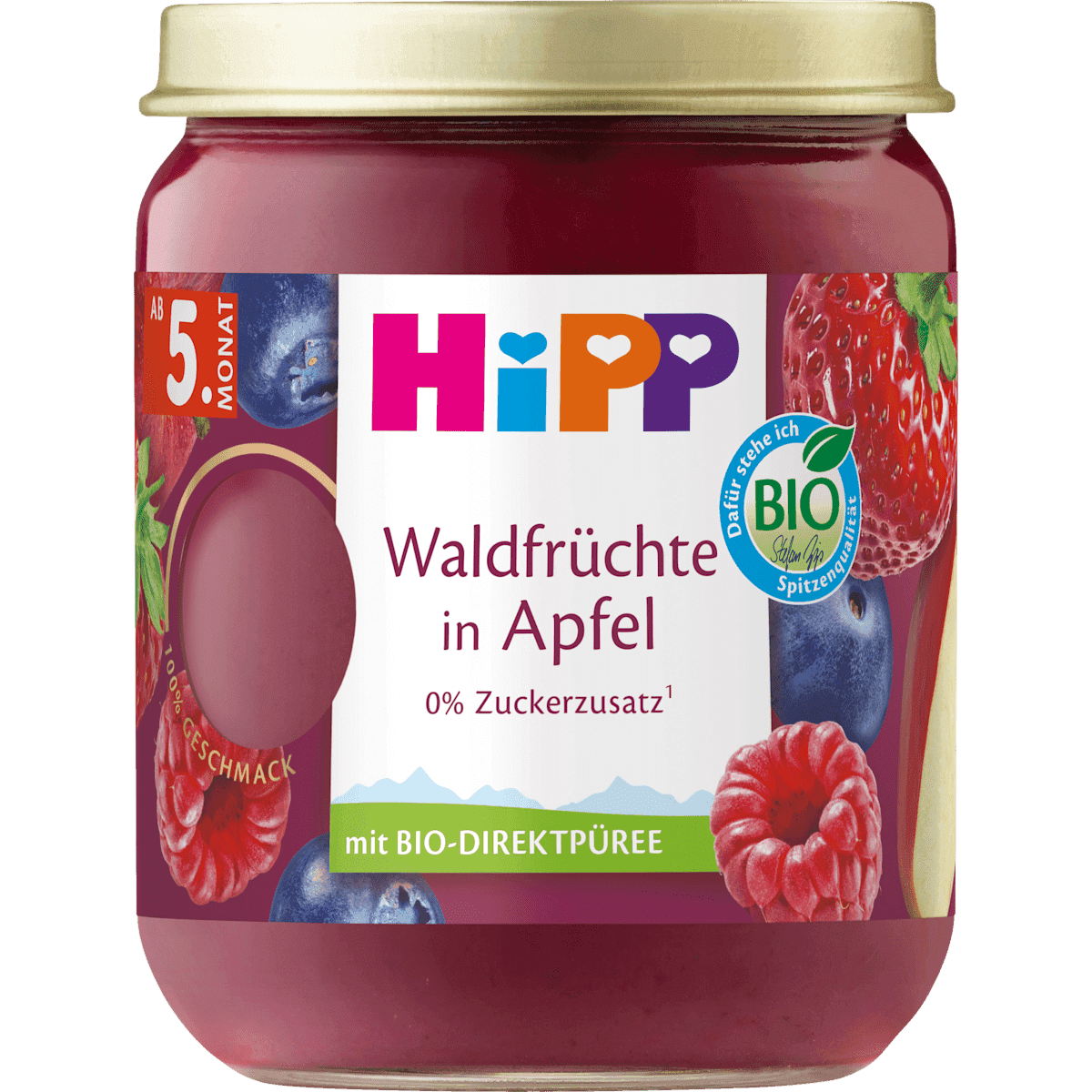 HiPP fruits Waldfrüchte in pomme, 5. Monat, 160 g, 160 g (HiPP Früchte Waldfrüchte in Apfel, 5. Monat, 160 g, 160 g) — منتج ألماني أصلي في المغرب